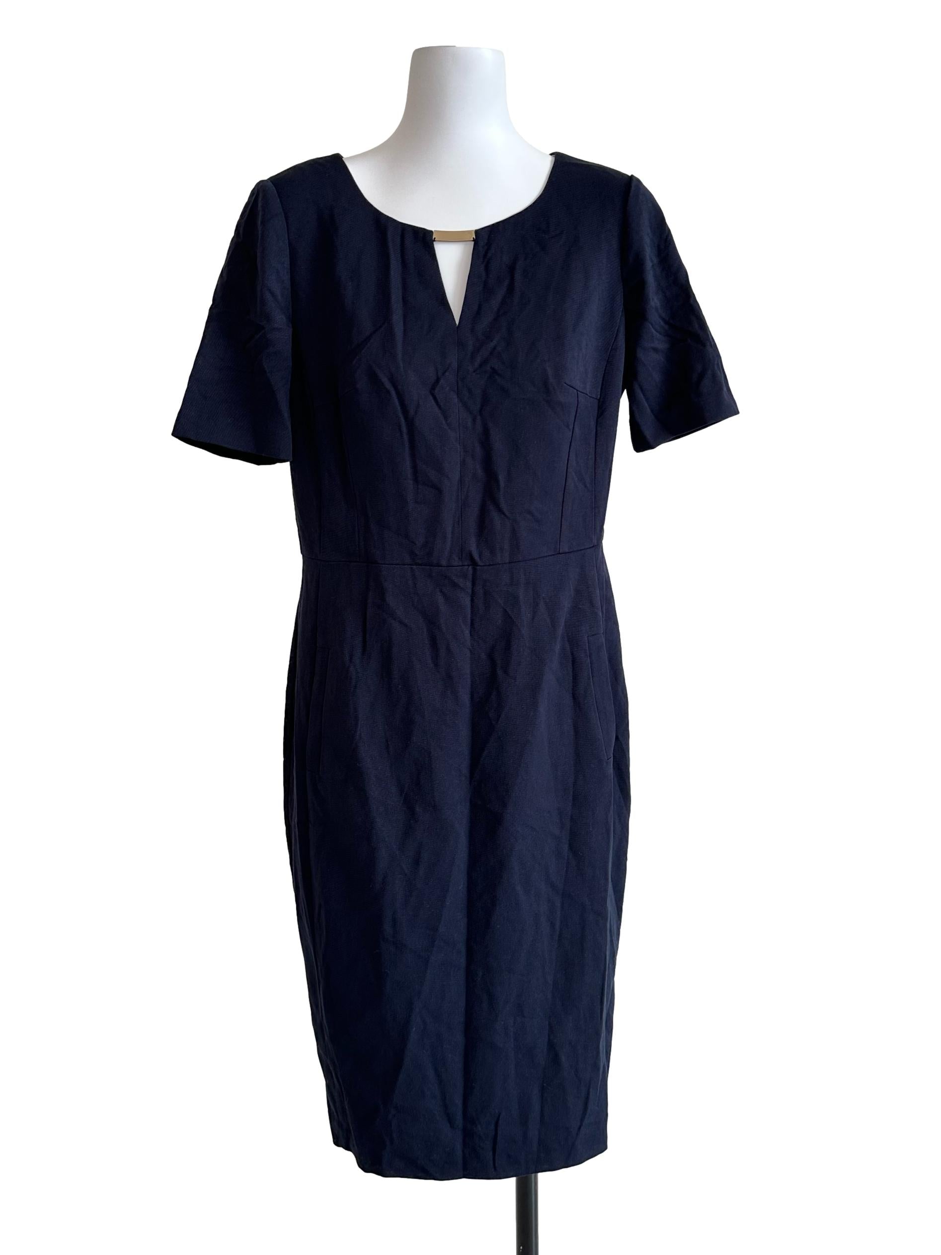 Navy Blue Plain Casual Dress
