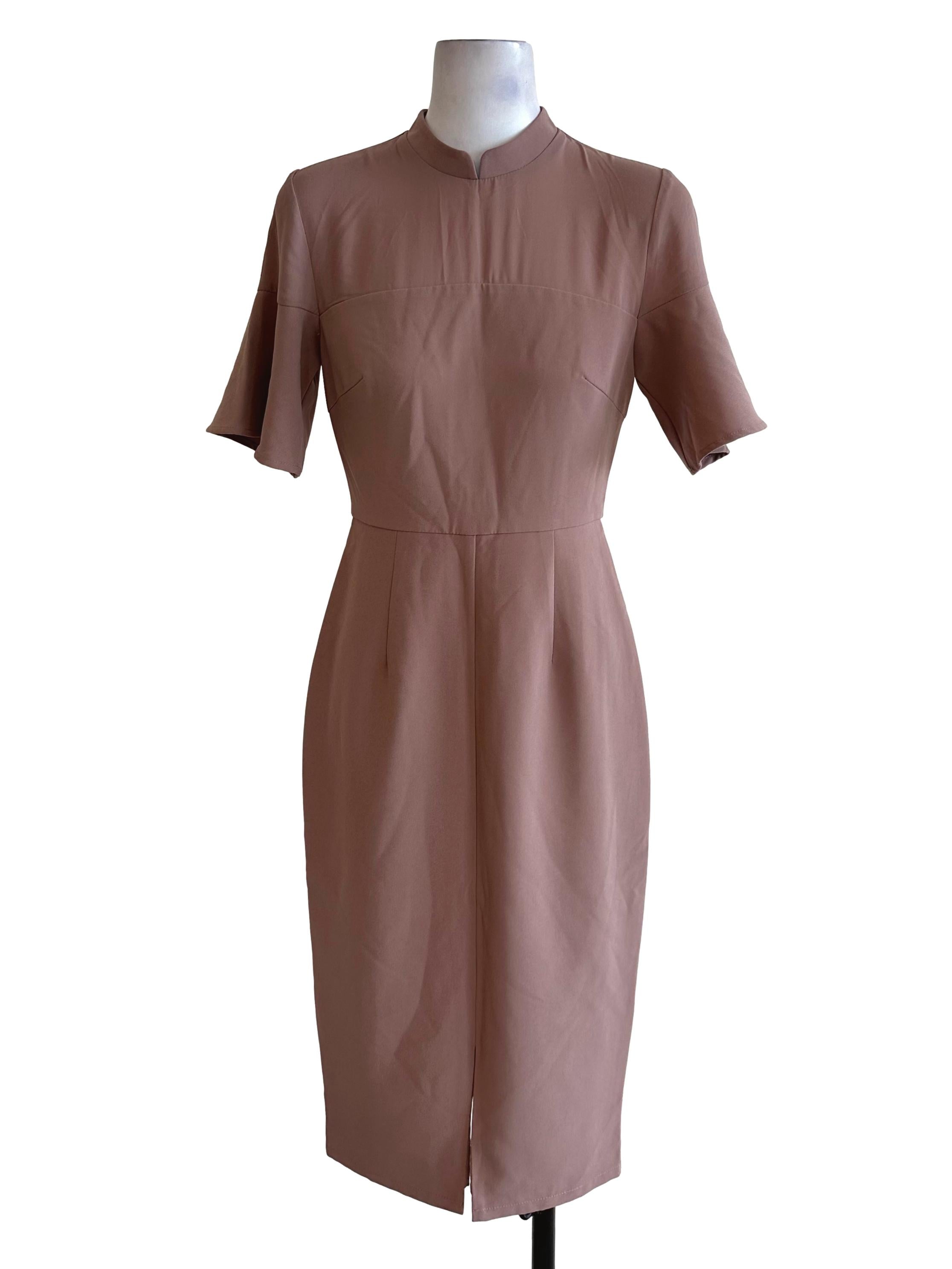 Sepia Brown High Neck Slit Dress LB