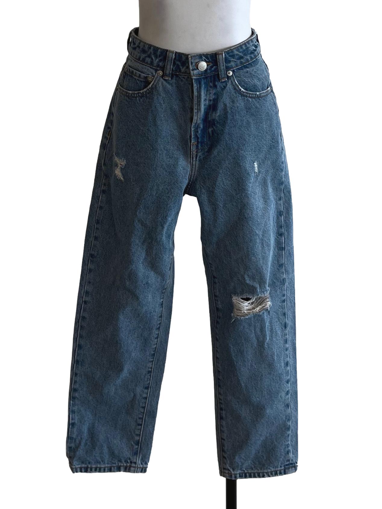 Blue Denim Ripped Straight Jeans