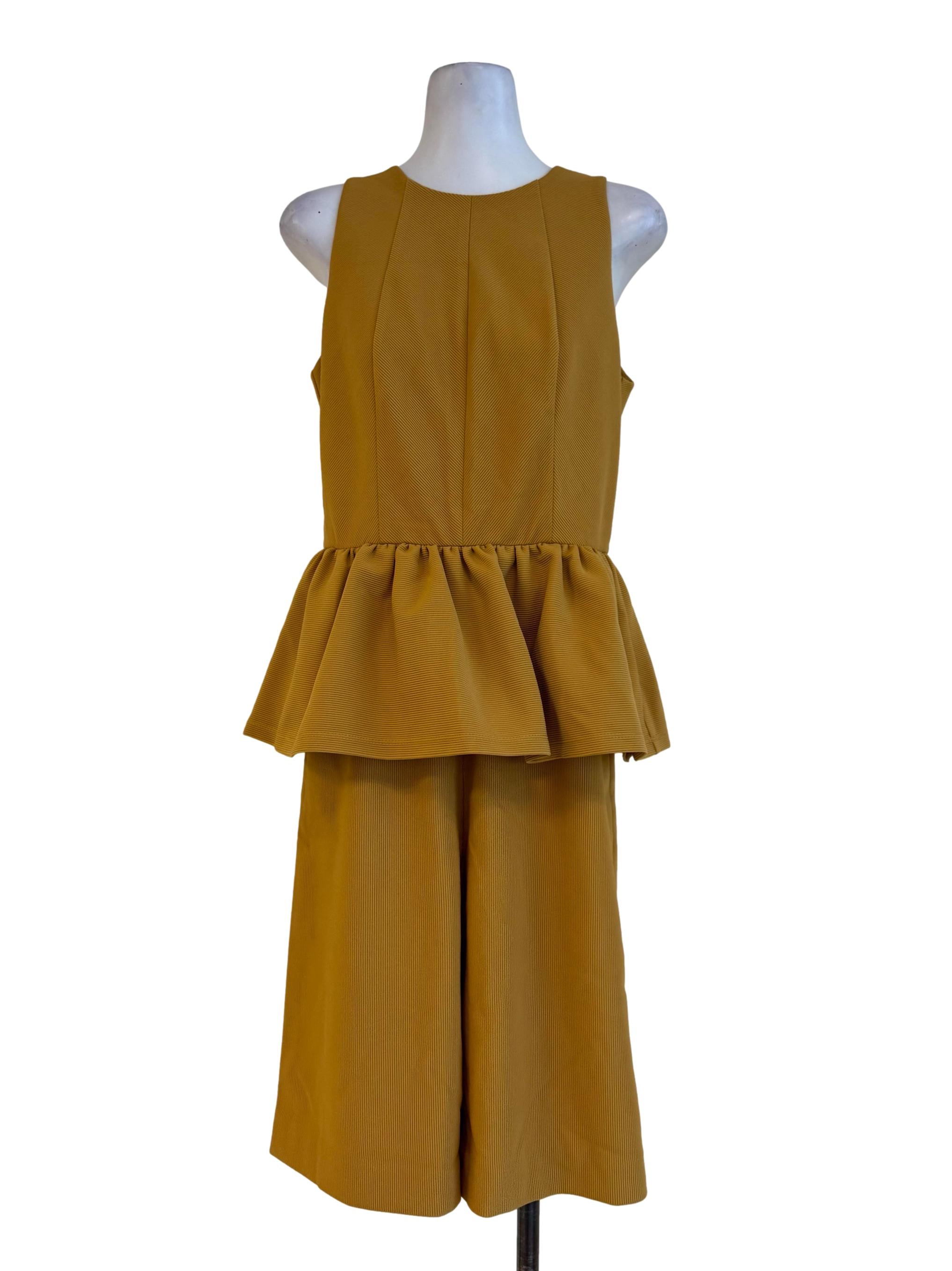 Textured Mustard Sleeveless Jumpsuit