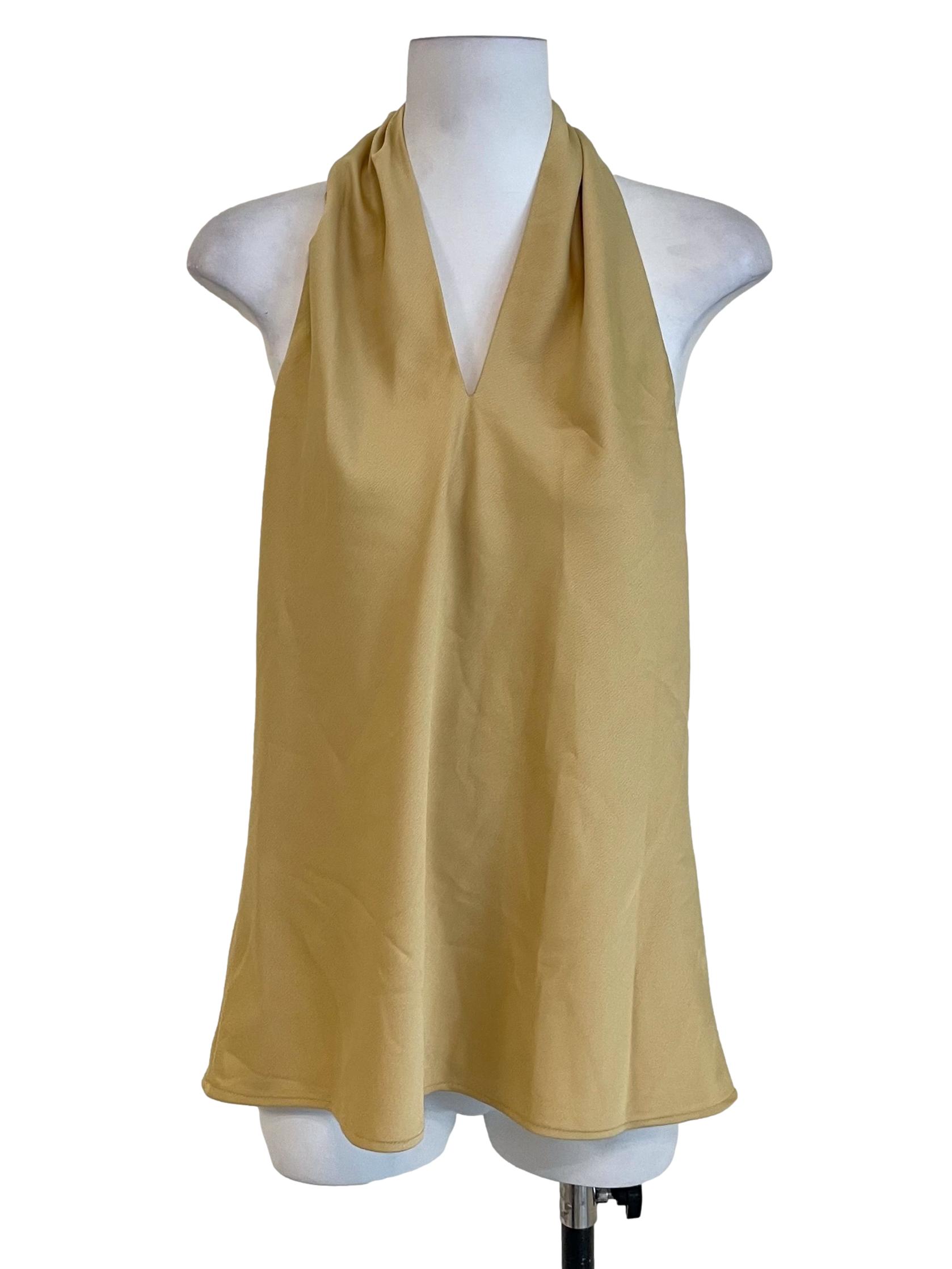 Daffodil Yellow Halter Neck Textured Satin Top