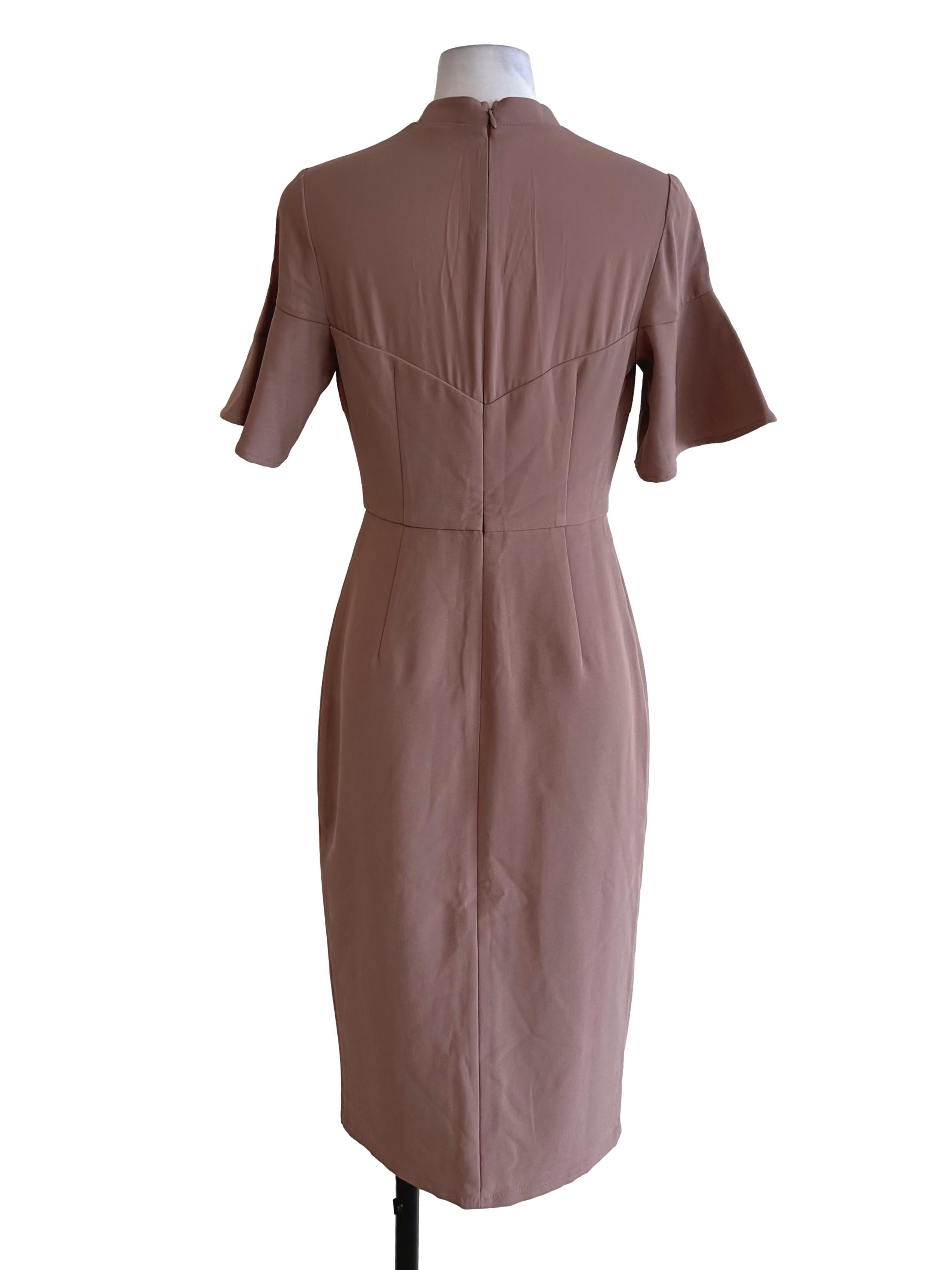 Sepia Brown High Neck Slit Dress LB