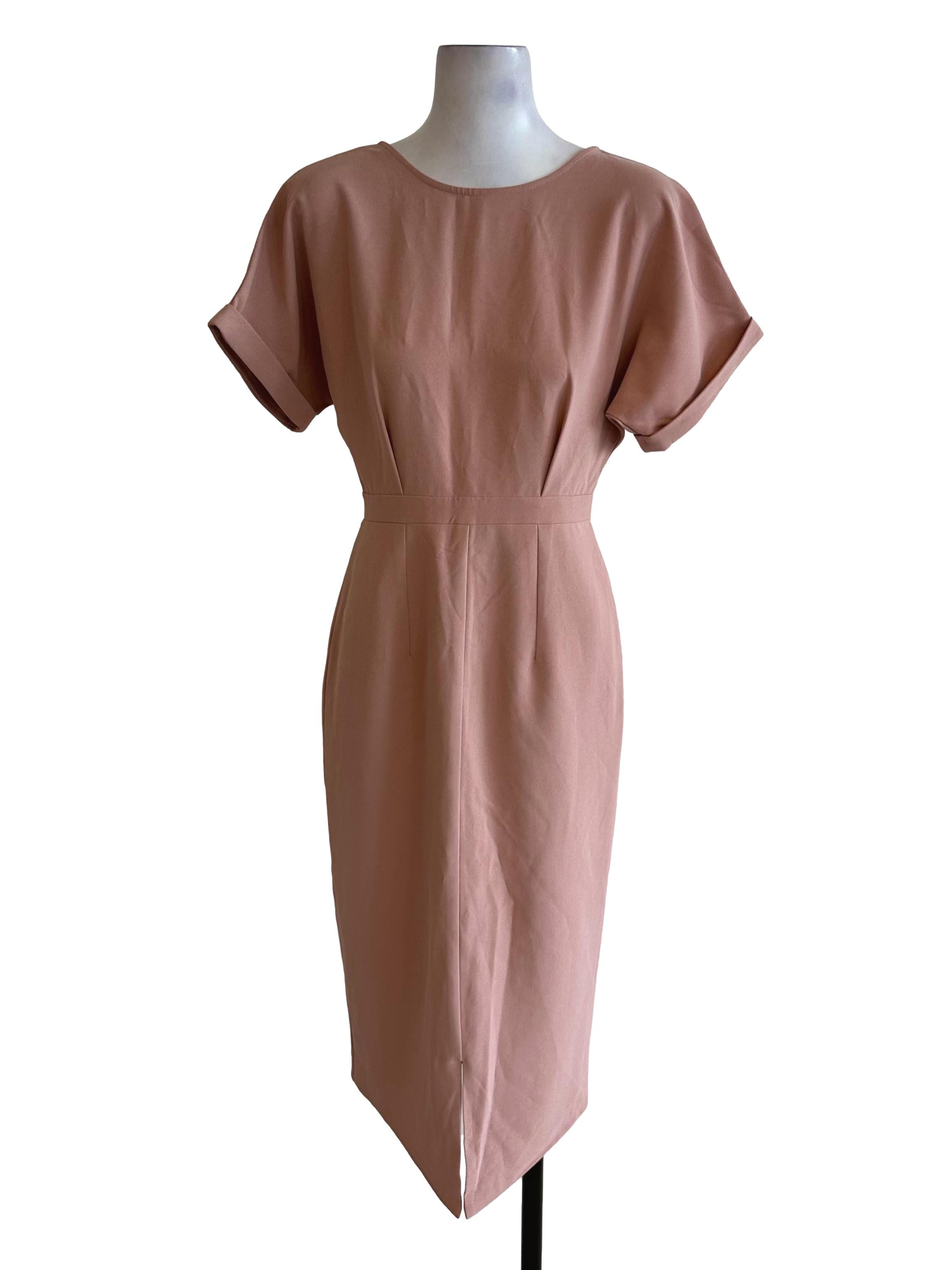 Dusty Pink Short Sleeve Slit Sheath Dress LB