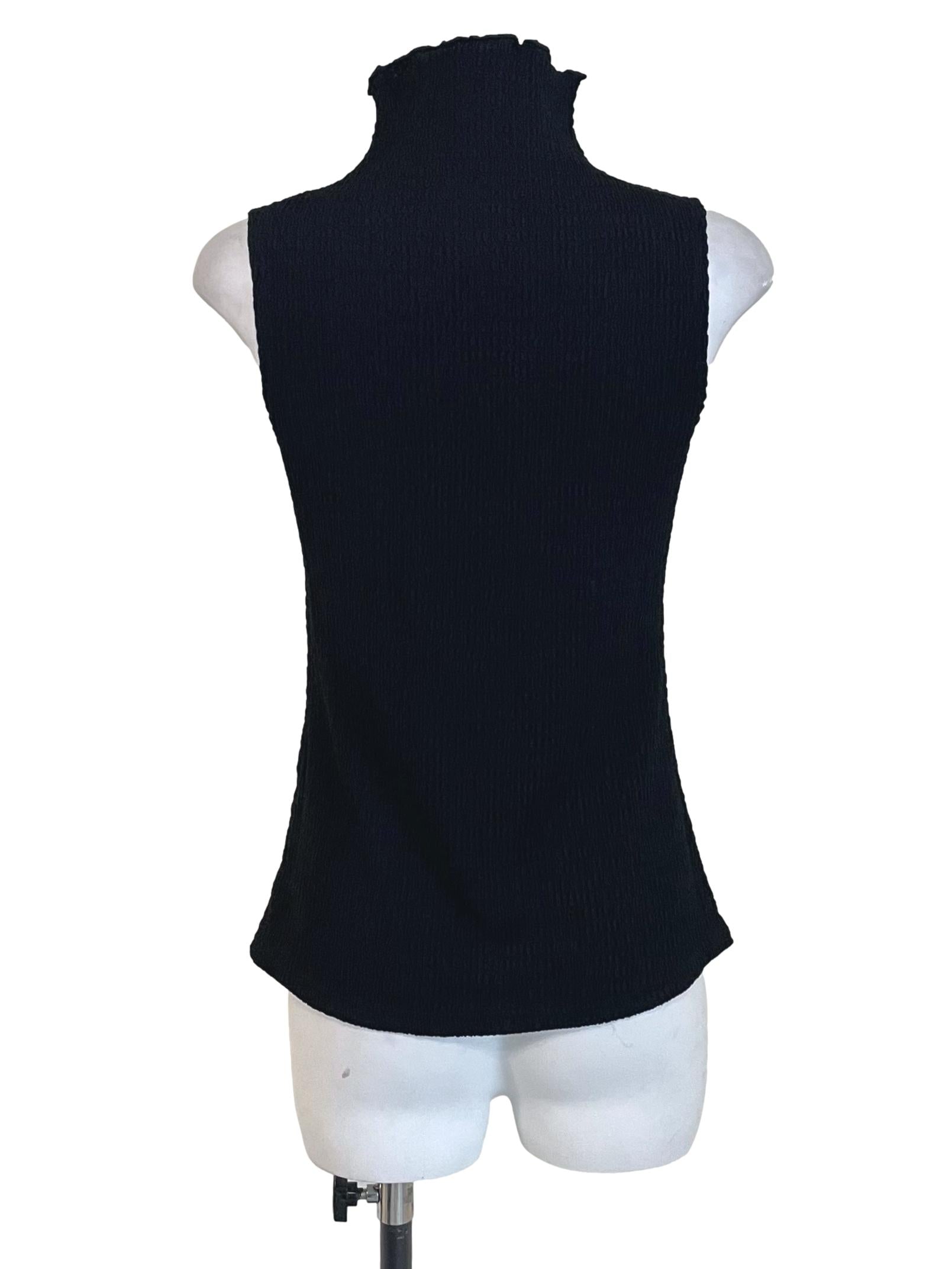 Black Textured Shirred Turtleneck Top