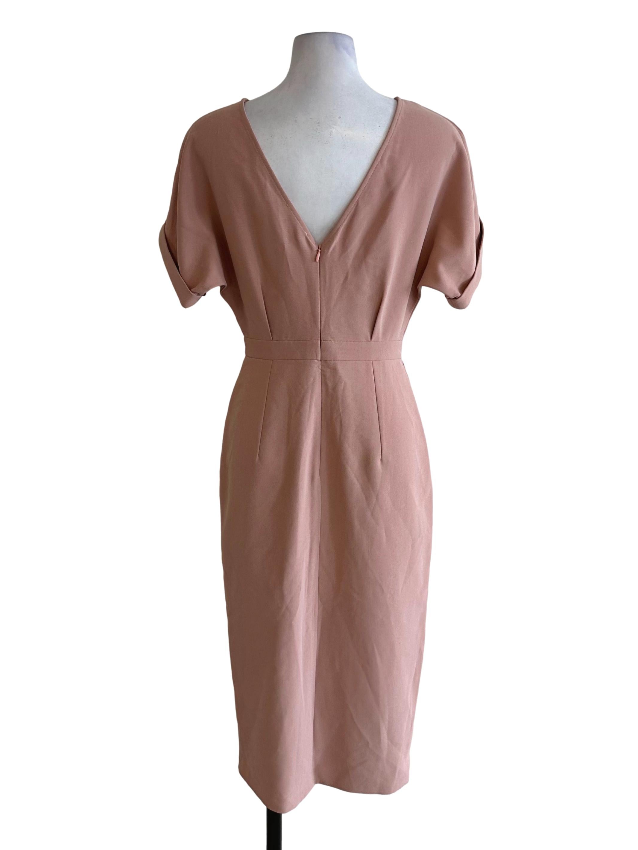 Dusty Pink Short Sleeve Slit Sheath Dress LB