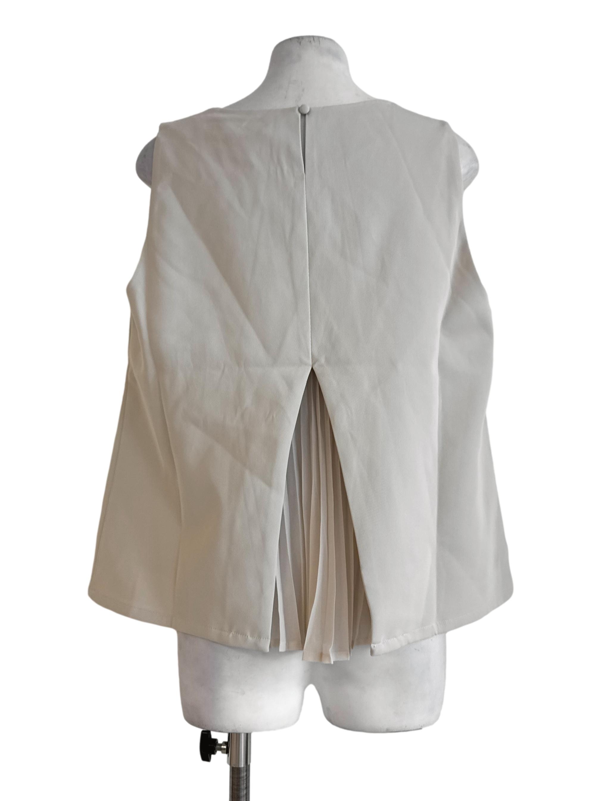 Beige Black Pleated Top