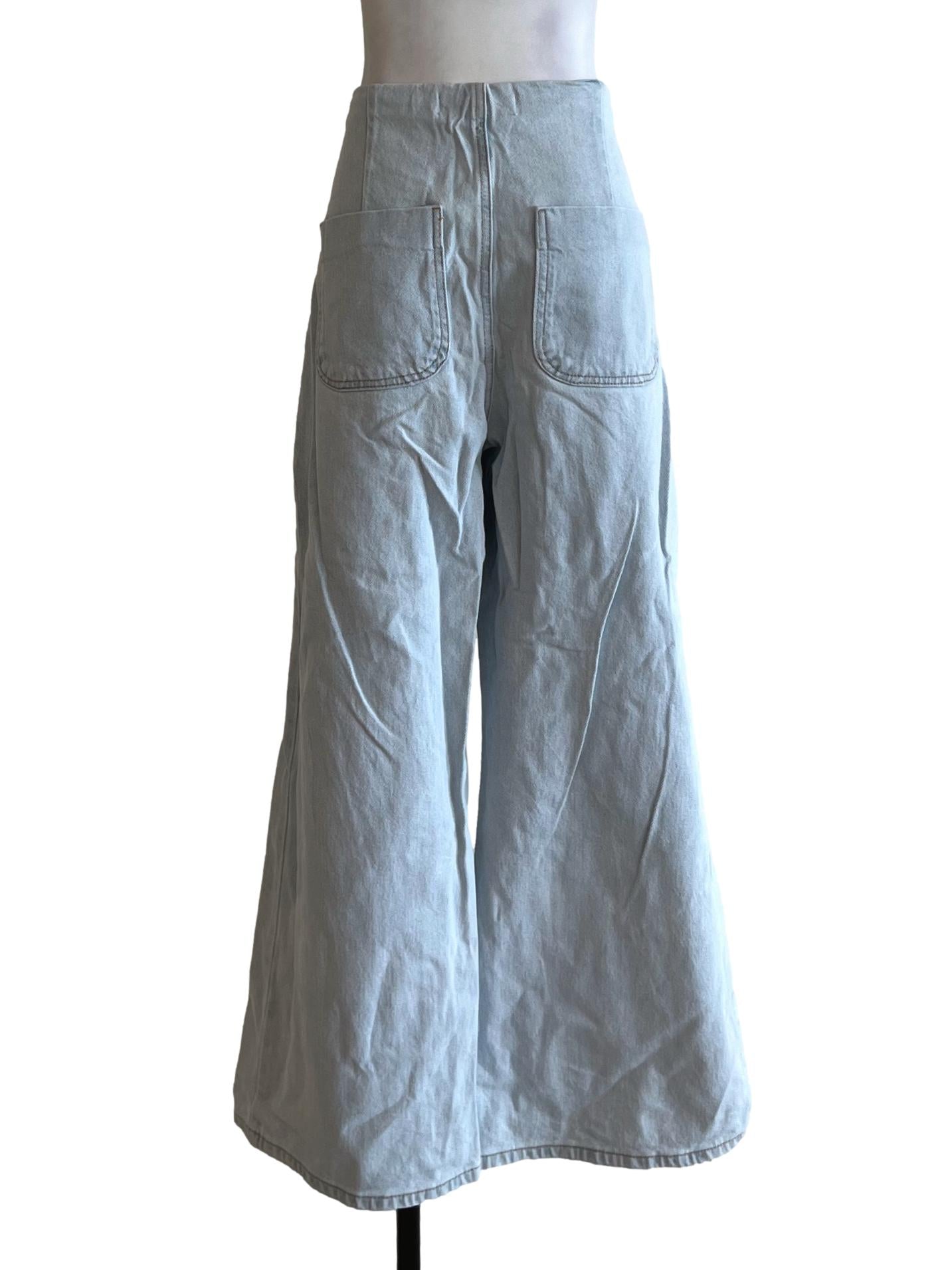Blue Plain Wide-Leg Jeans