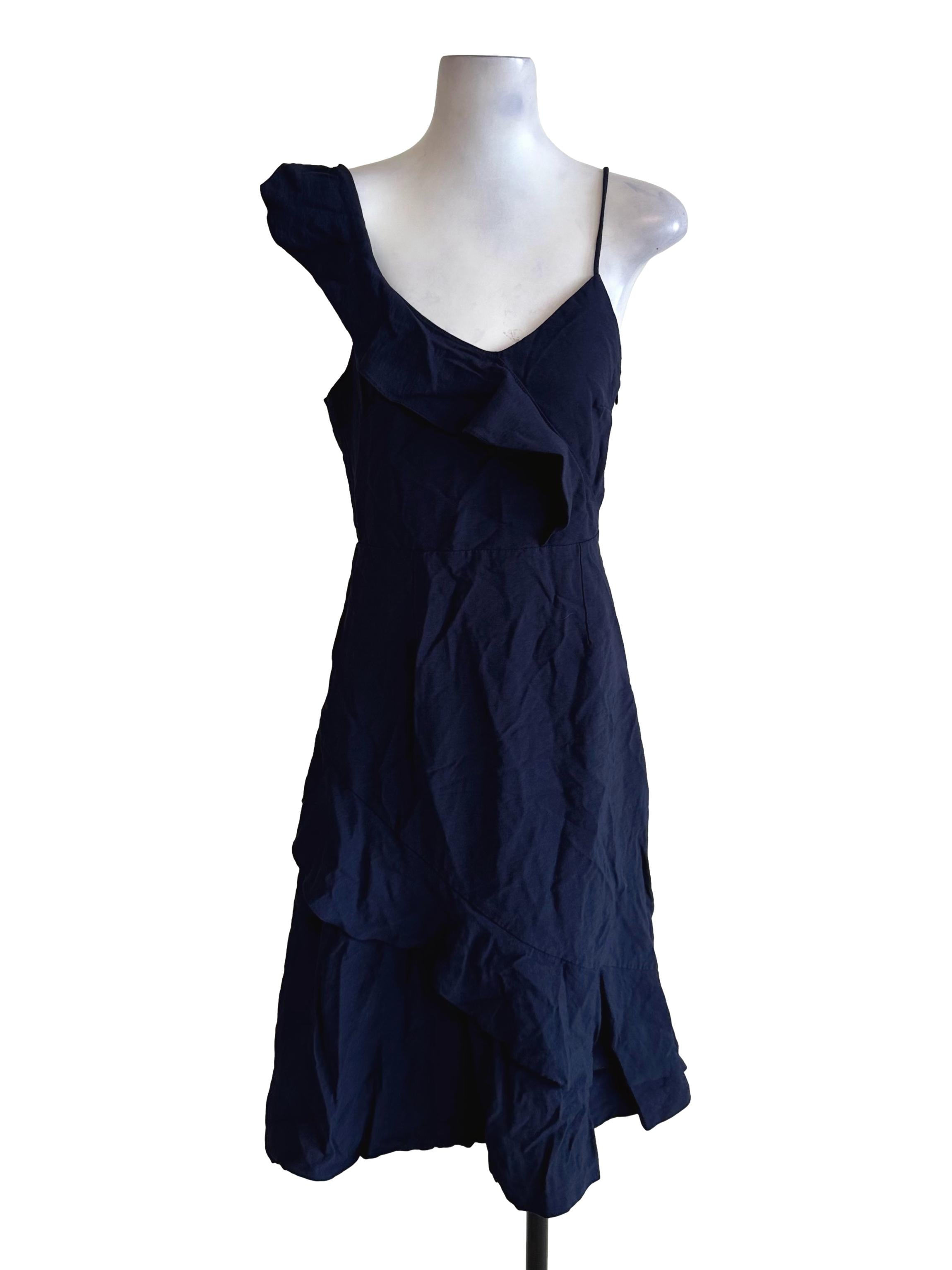 Navy Blue Ruffle Asymmetric Dress TEM