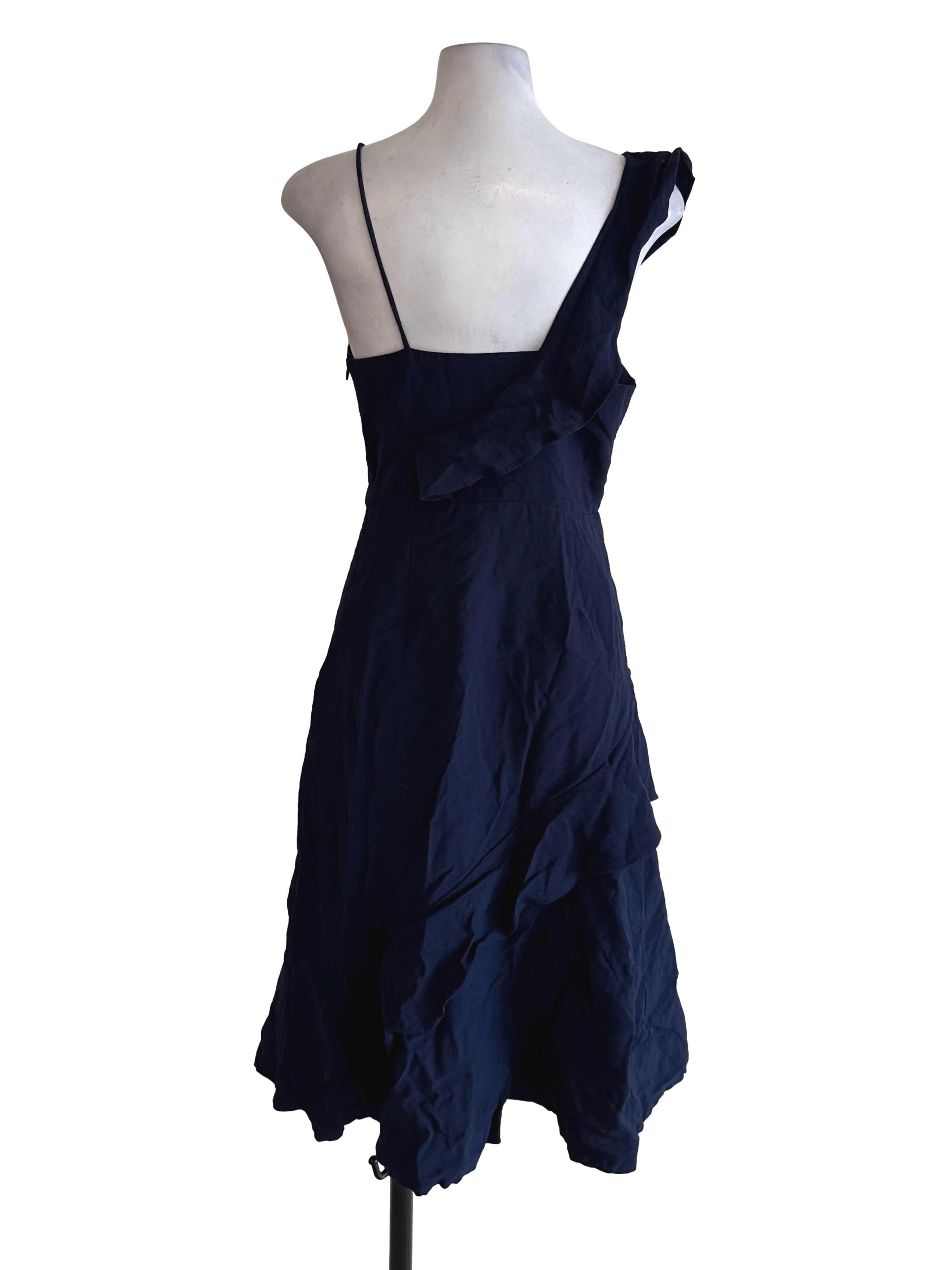 Navy Blue Ruffle Asymmetric Dress TEM