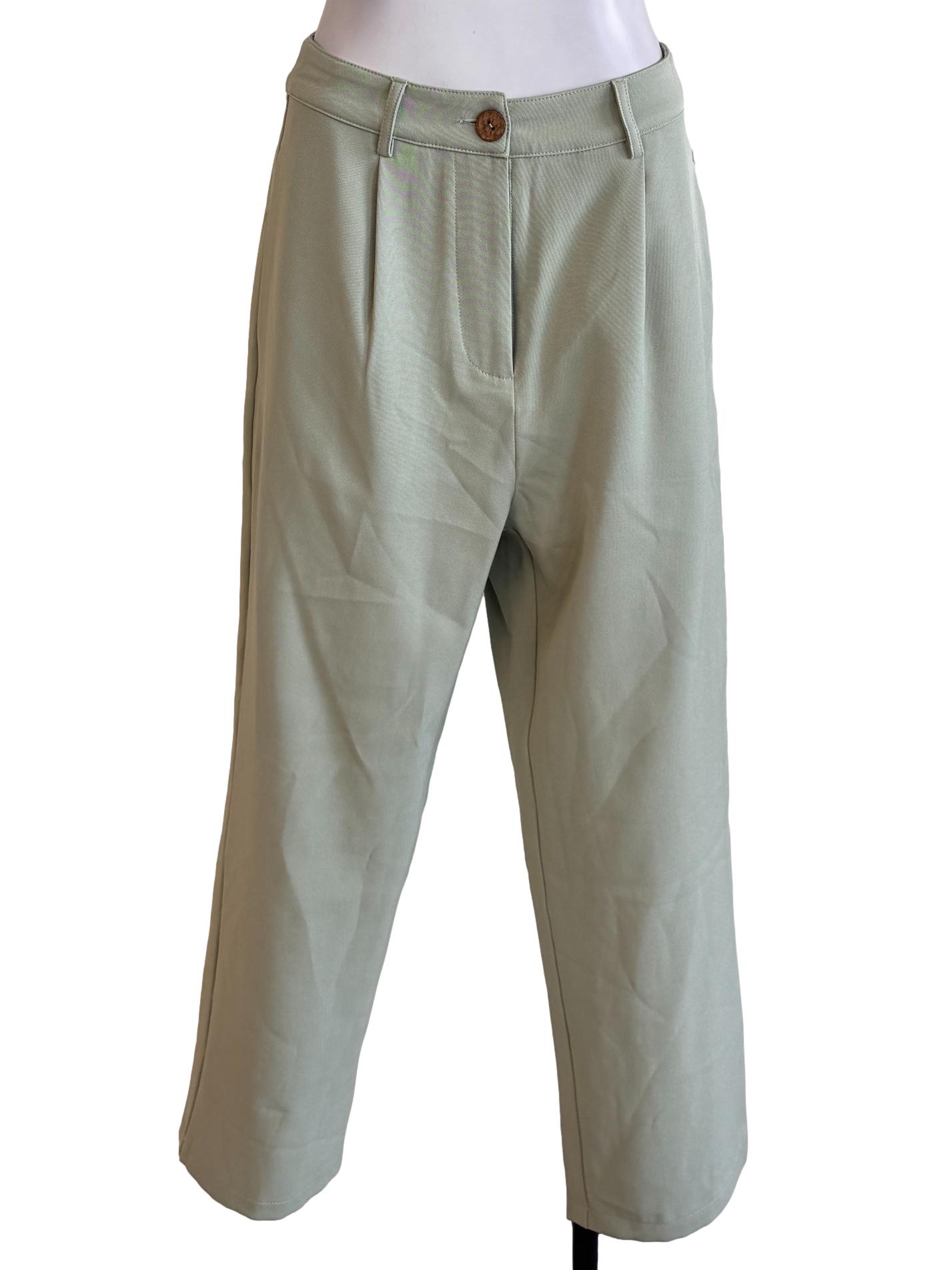 Olive Green Straight Formal Pants