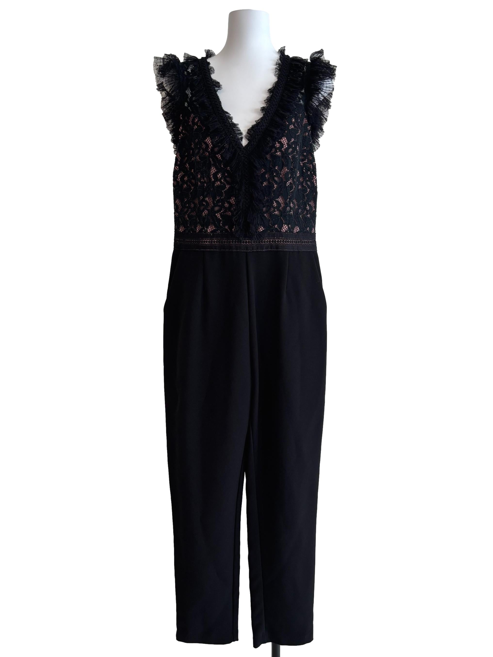 Jet Black Sleeveless Lace Jumpsuit