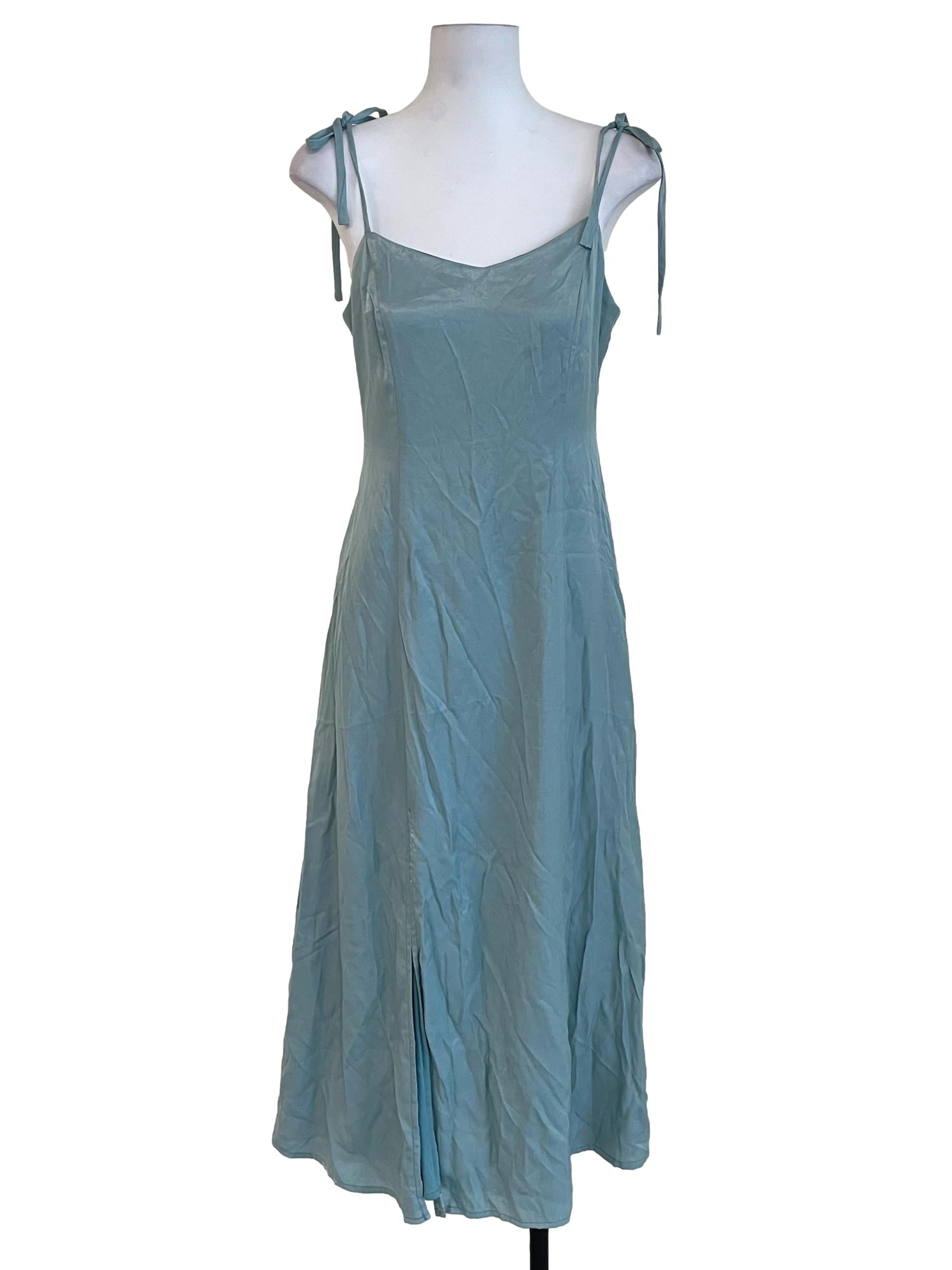 Mint Blue Tie Straps Slit Dress