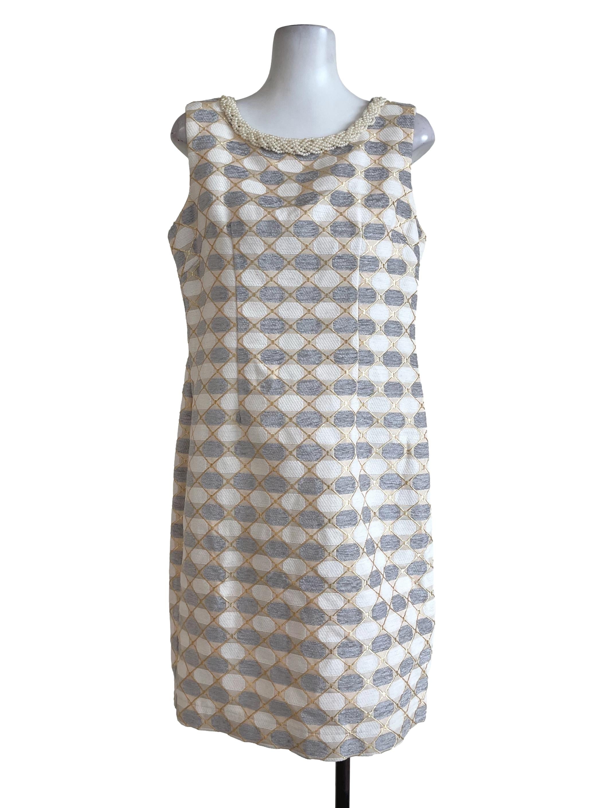 Off White Pearl Neckline Dress