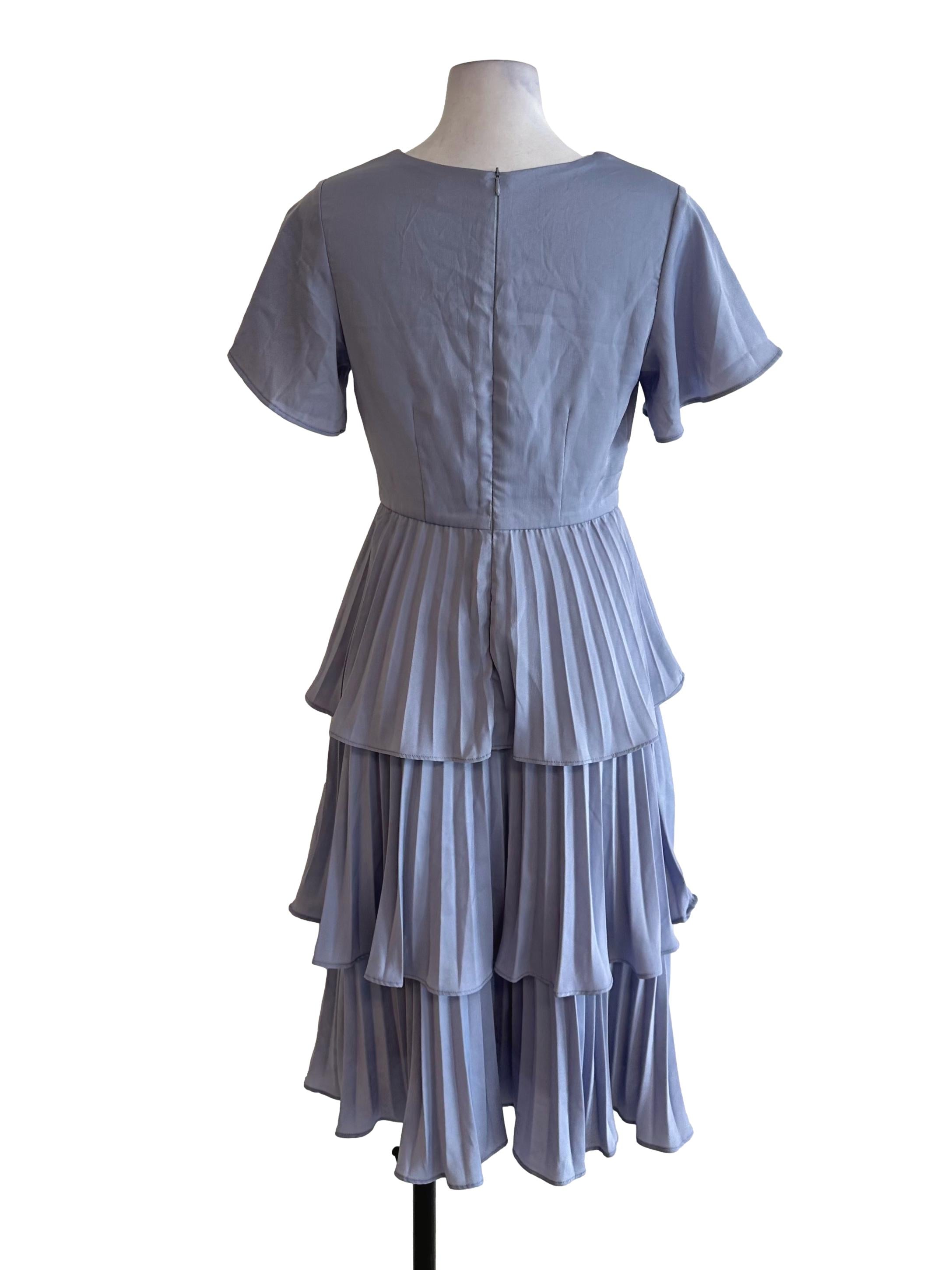 Violet Blue V Neck Pleated Layered Dress