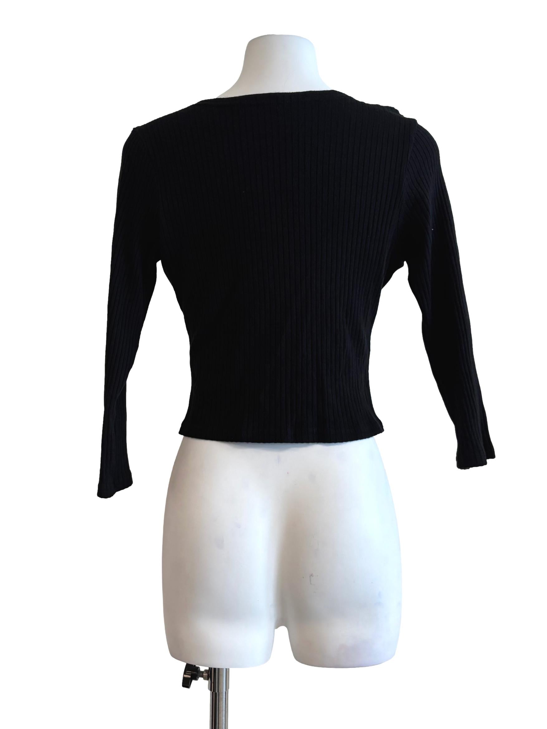 Night Black Surplice Ribbed Top