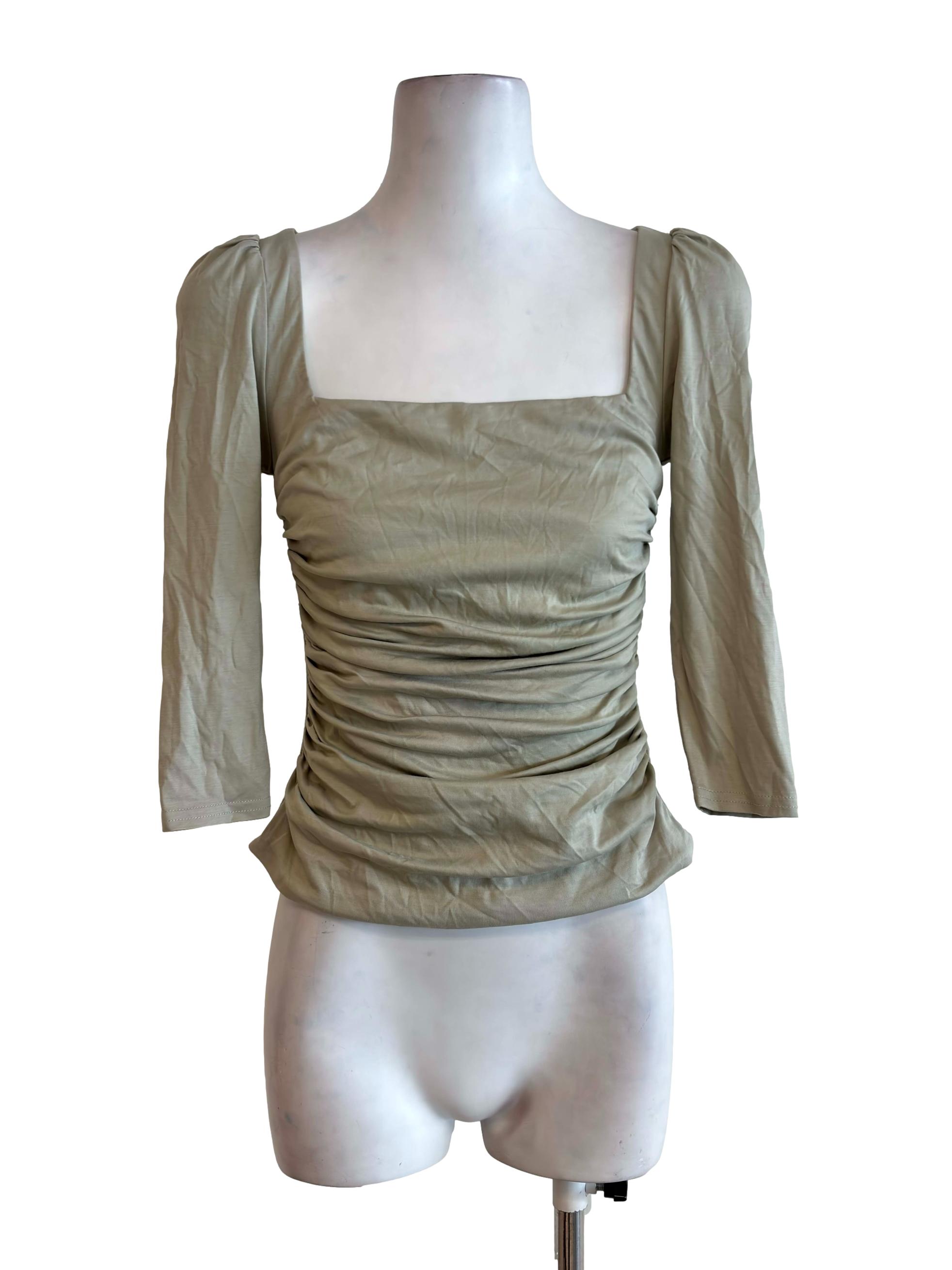 Sage Green Square Neck Scrunched Top