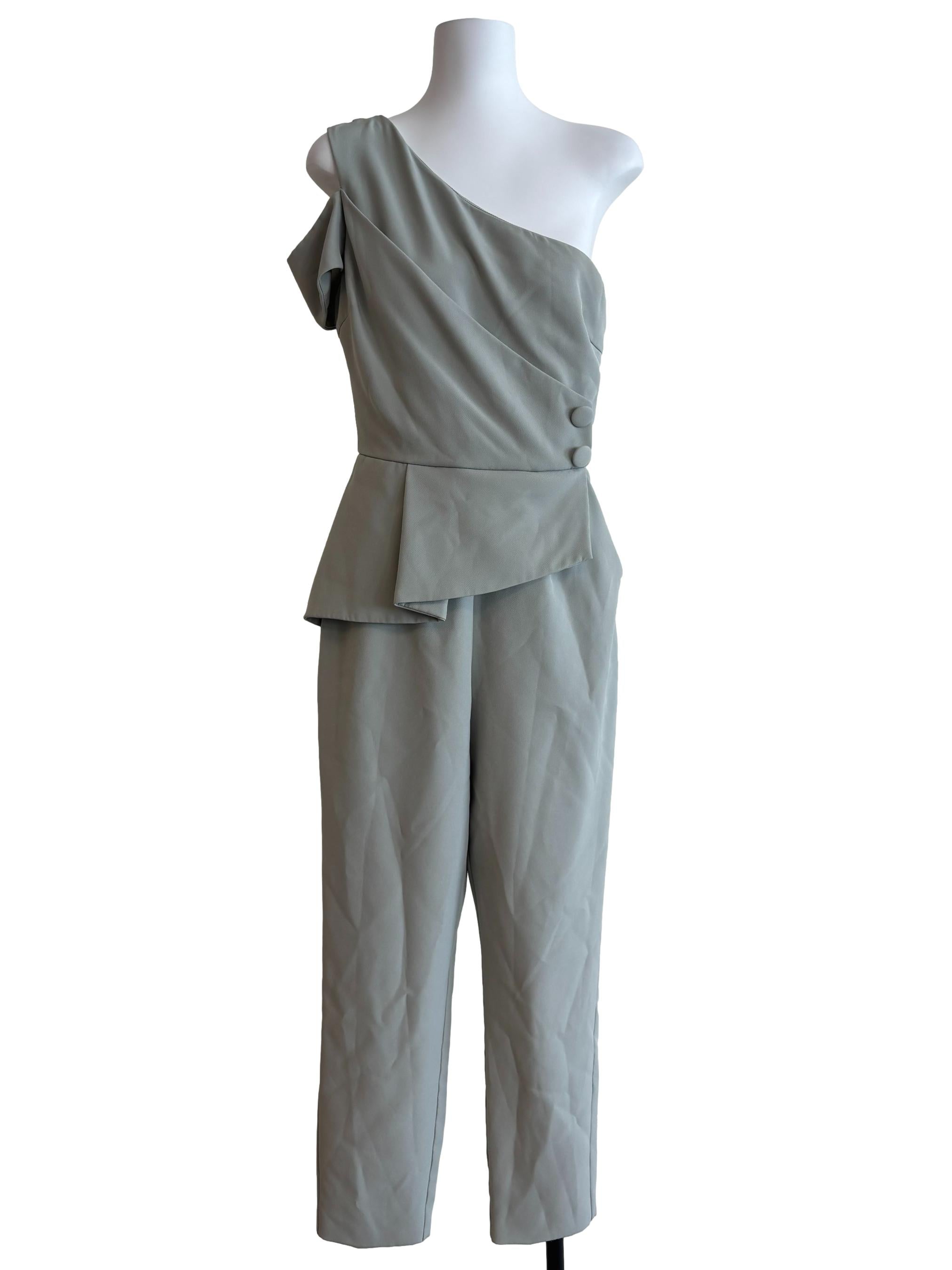Pistachio Green One Shoulder Peplum Jumpsuit