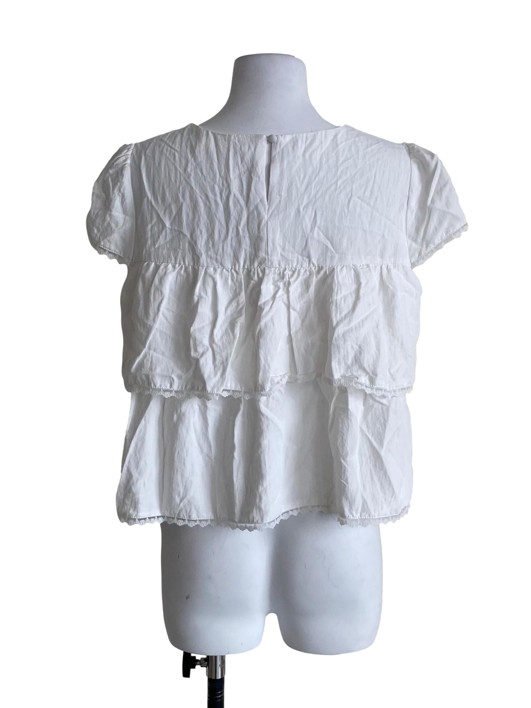 Powder White Lace Floral Blouse