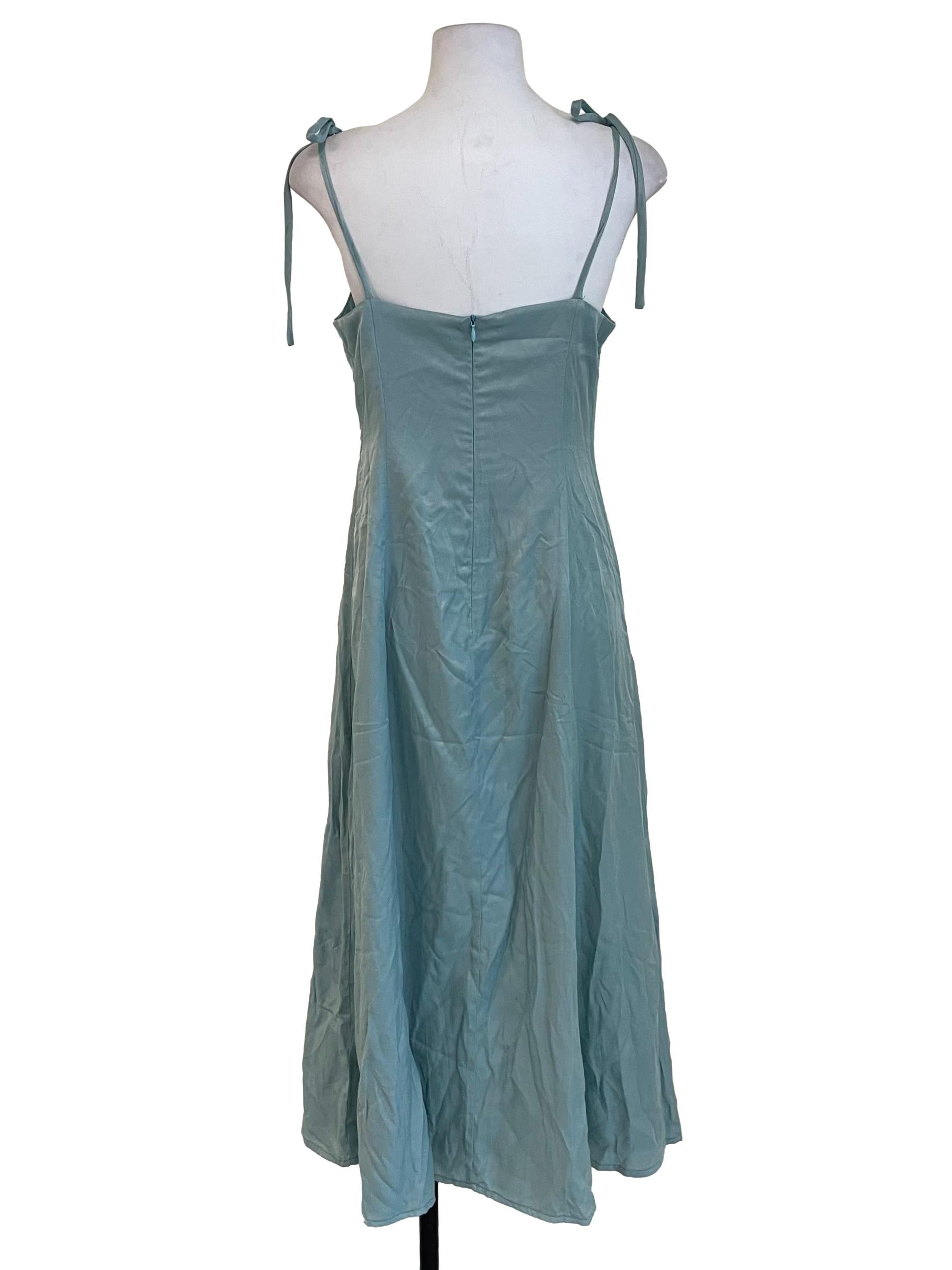 Mint Blue Tie Straps Slit Dress