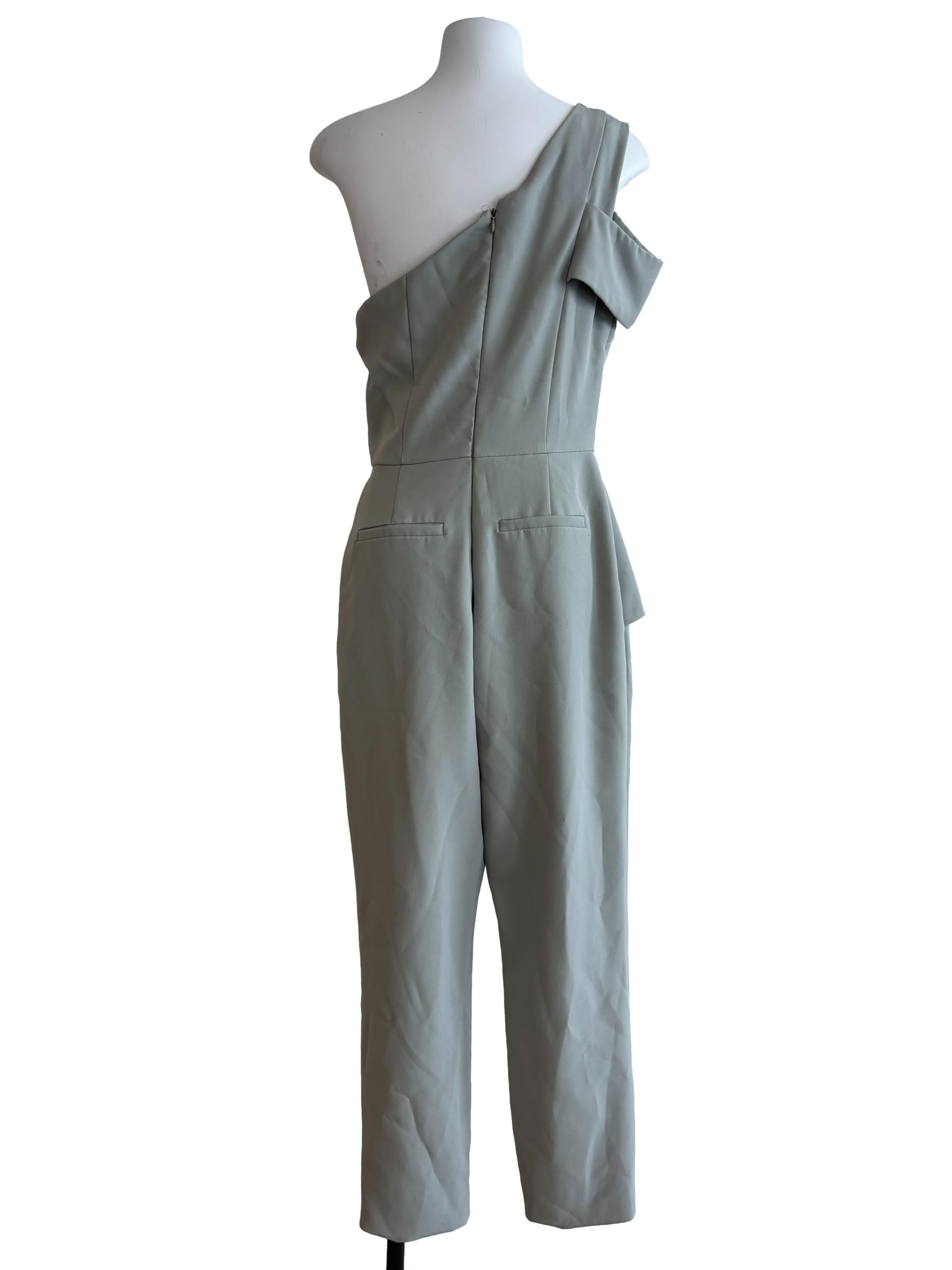 Pistachio Green One Shoulder Peplum Jumpsuit