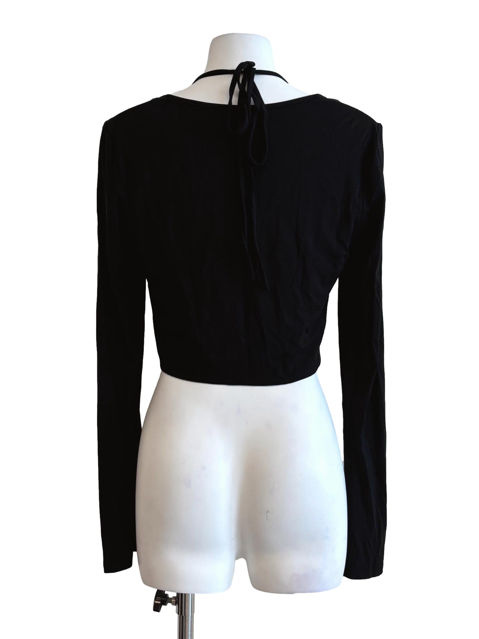 Black Long Sleeve Halter Crop Top