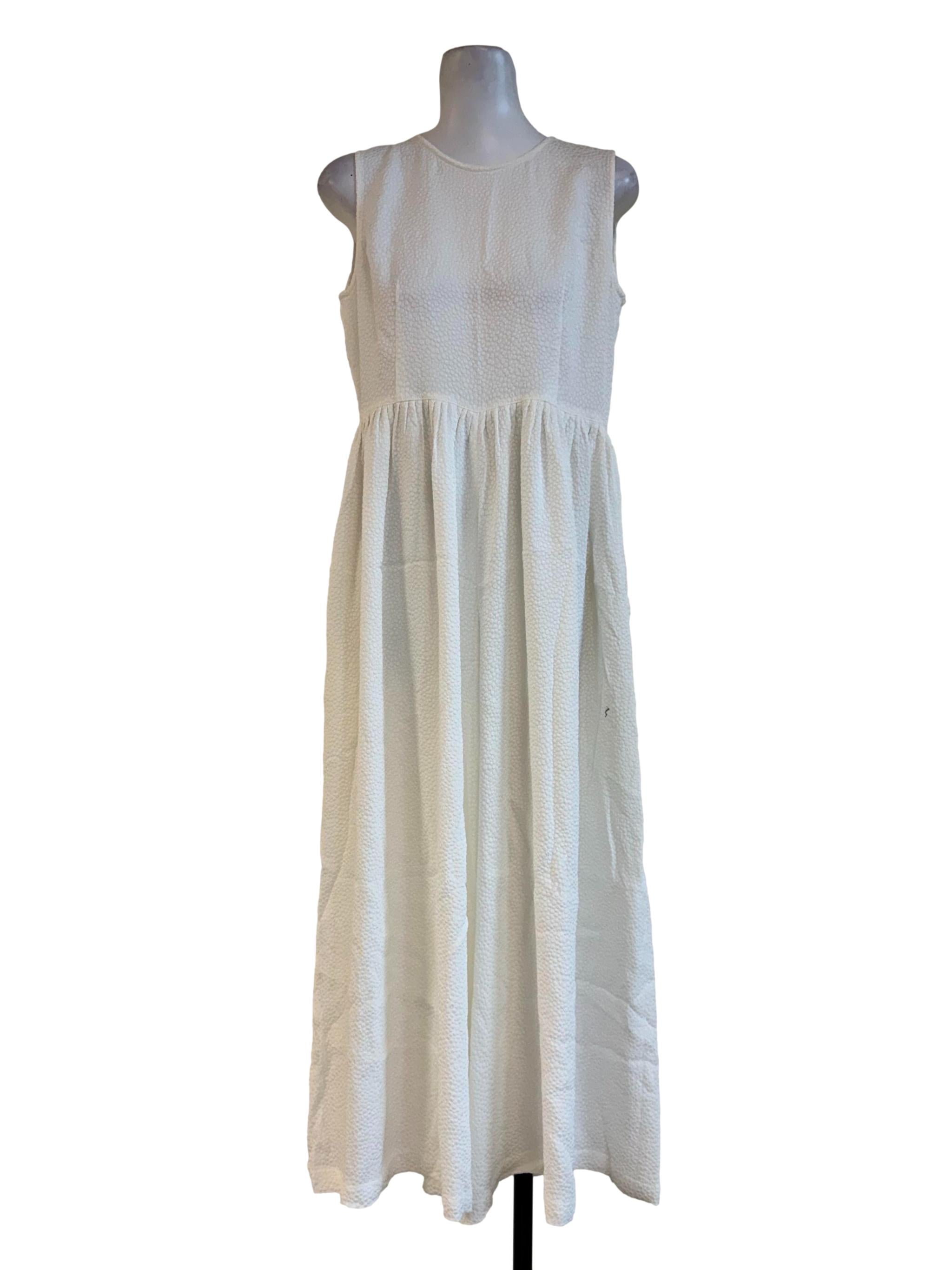 Textured White Sleeveless Jumpsuit