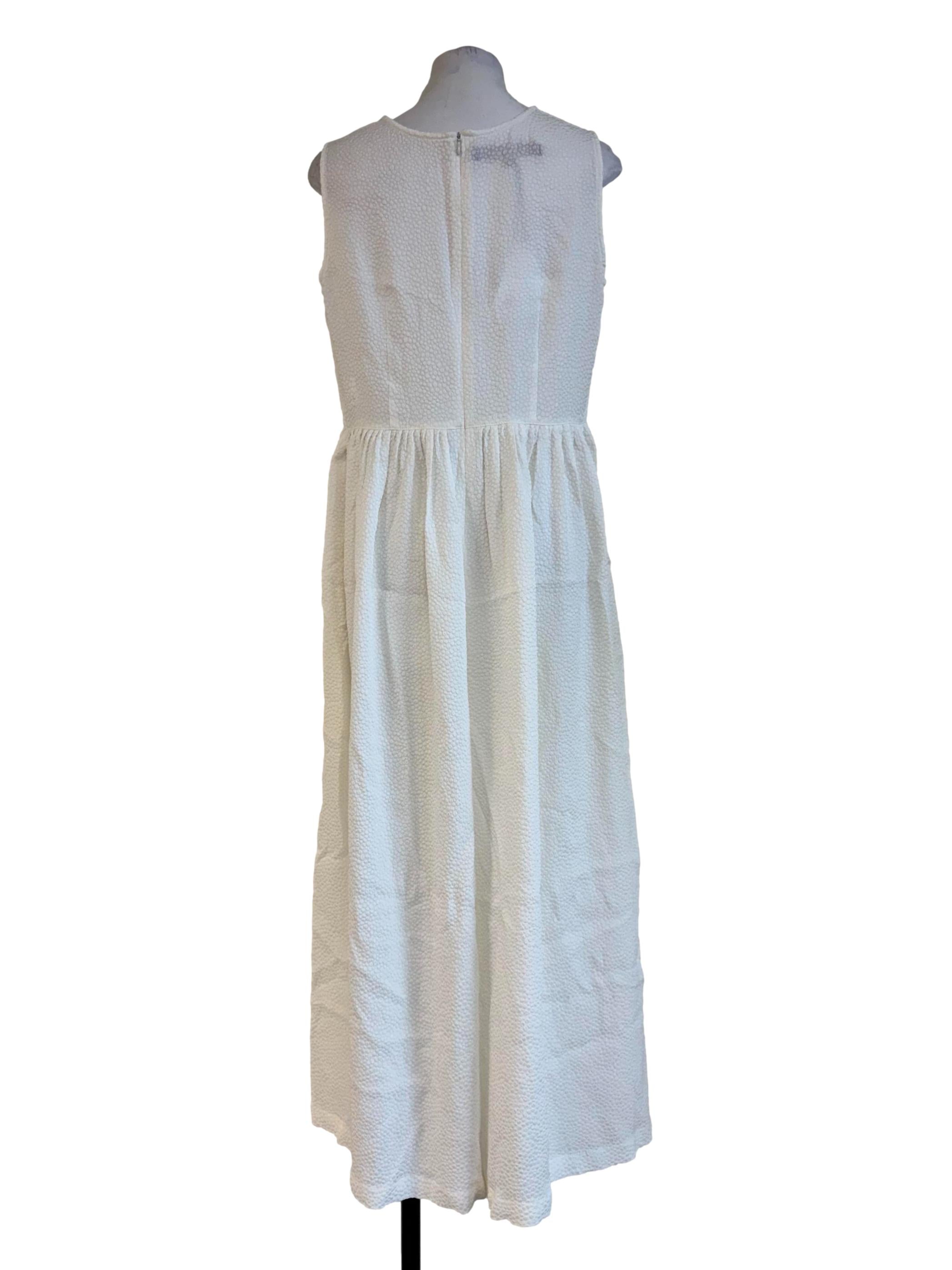 Textured White Sleeveless Jumpsuit