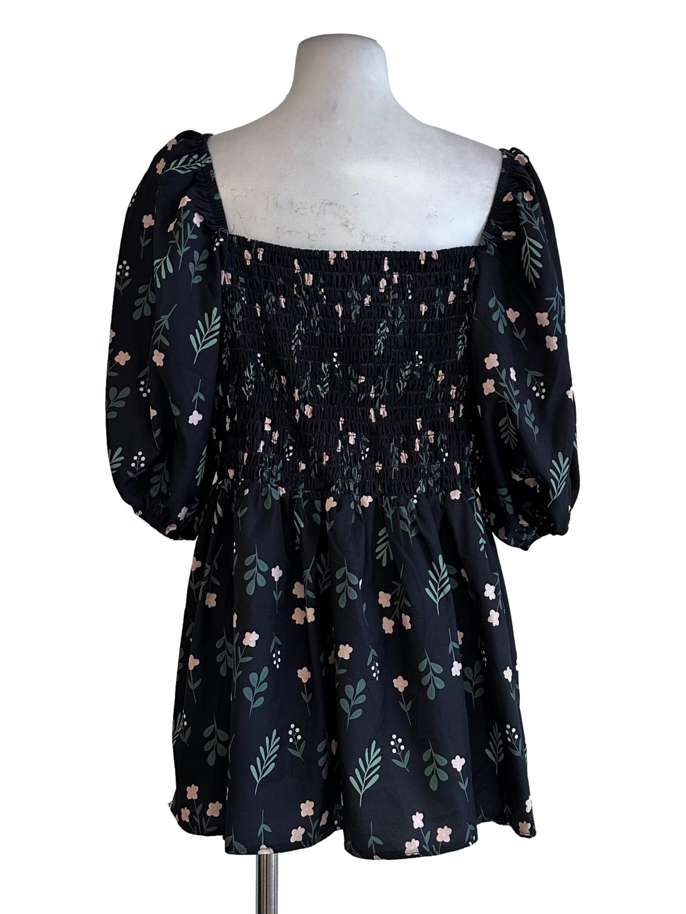 Blue Black Flower Printed Tops