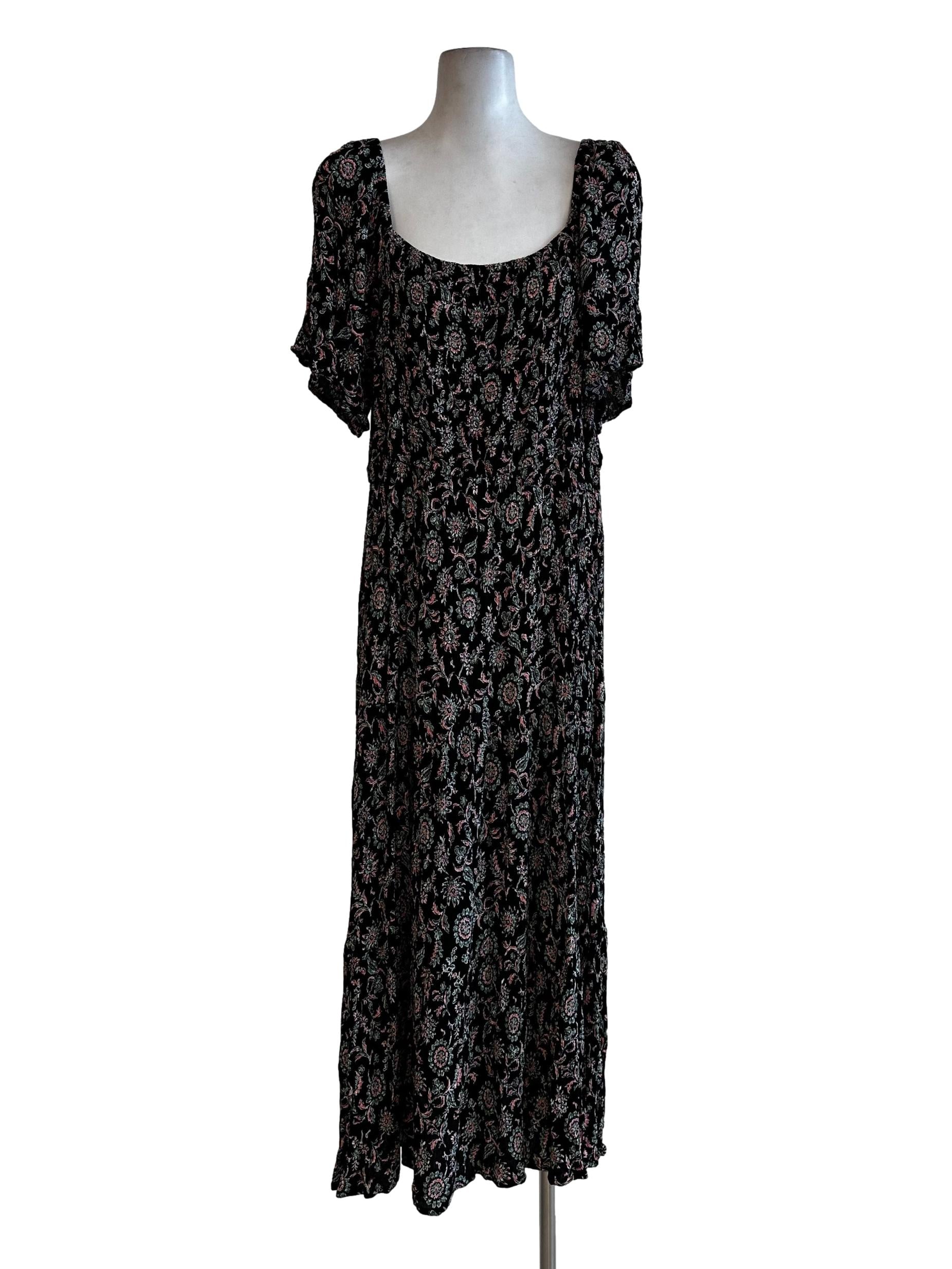 Black Floral Printed Textured Dress