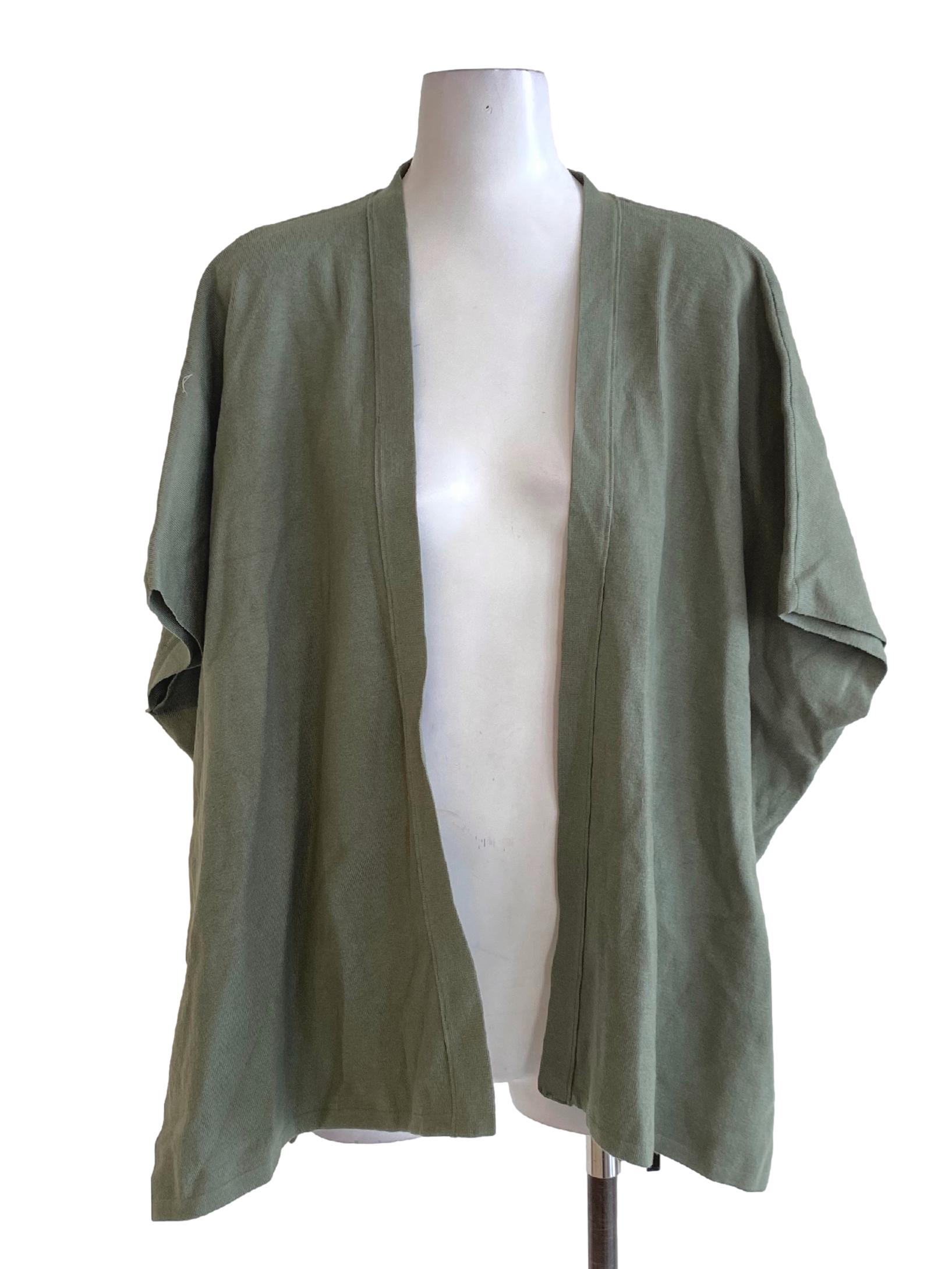 Dark Sage Green Buttonless Cape Sleeve Knitted Cardigan OSN