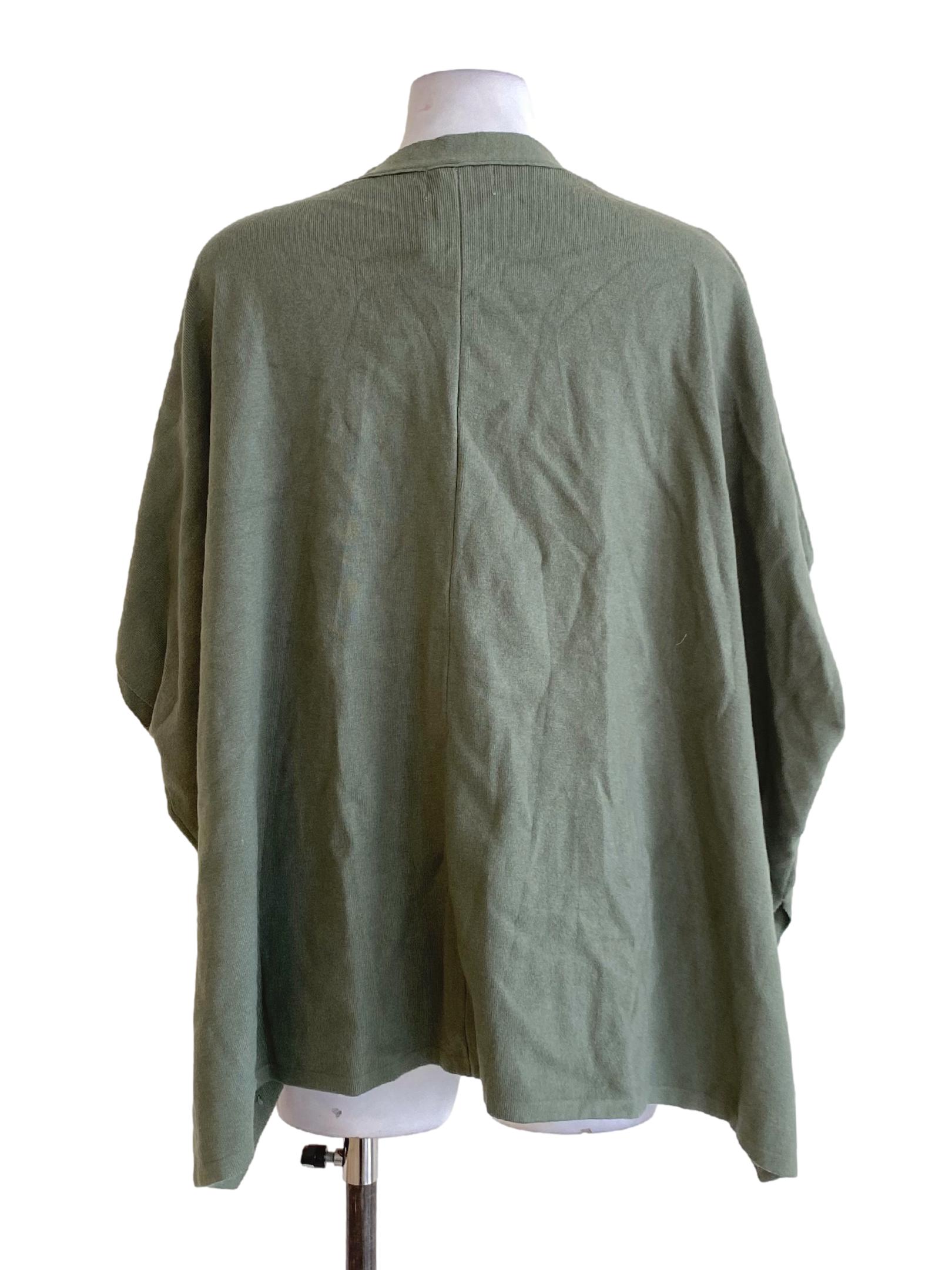 Dark Sage Green Buttonless Cape Sleeve Knitted Cardigan OSN