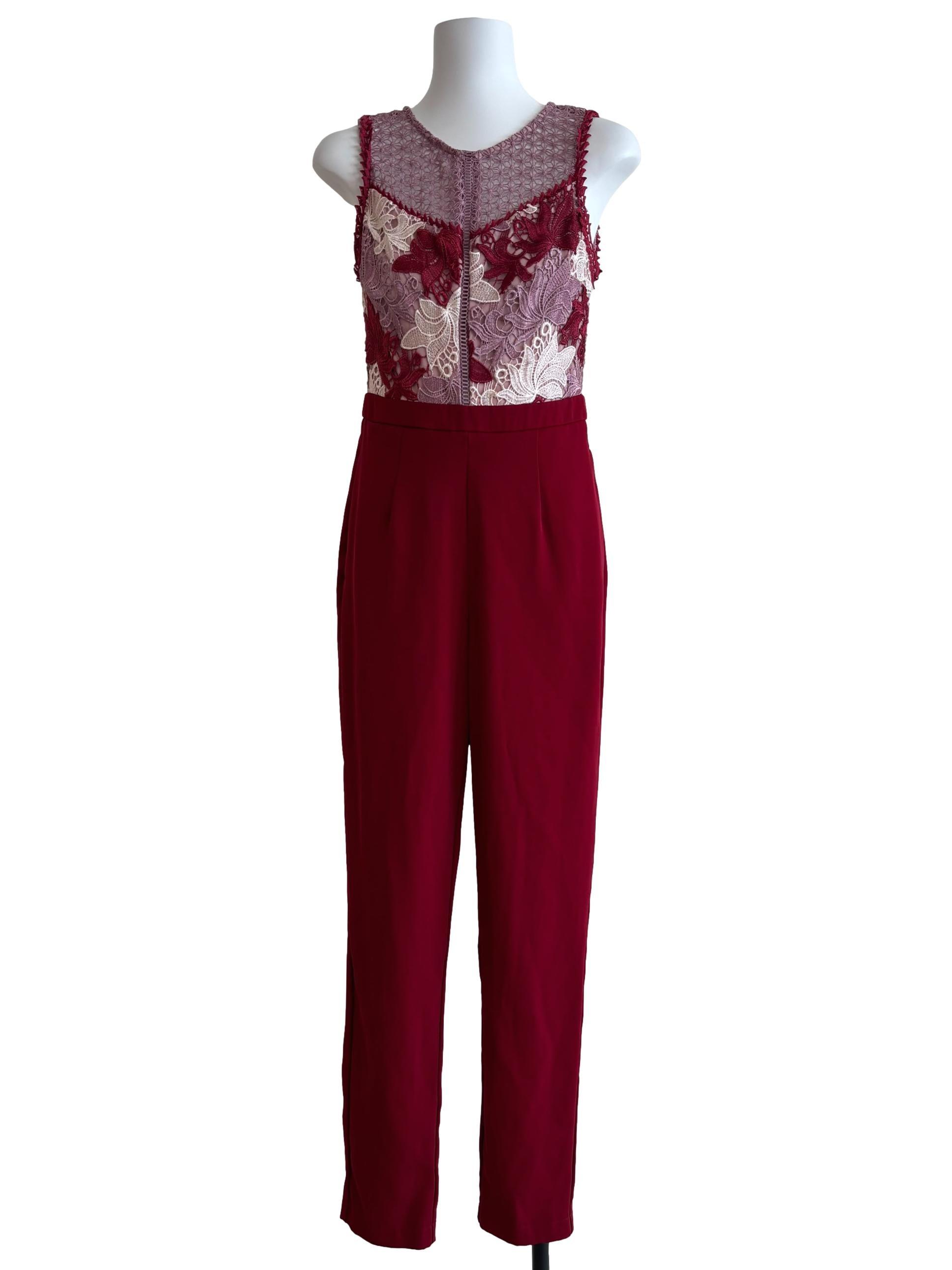 Scarlet Red Floral Lace Jumpsuit