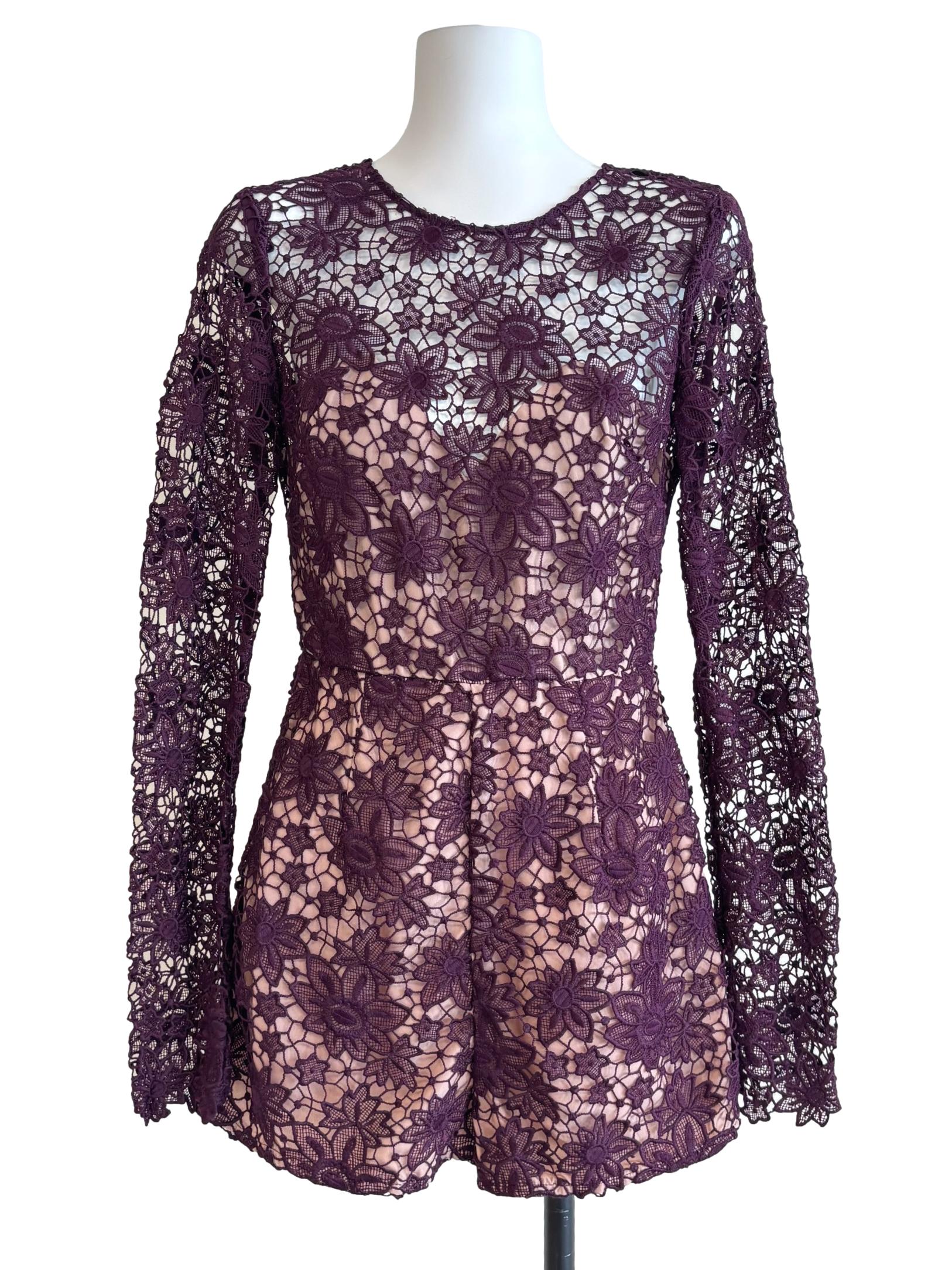 Grape Purple Floral Lace Romper