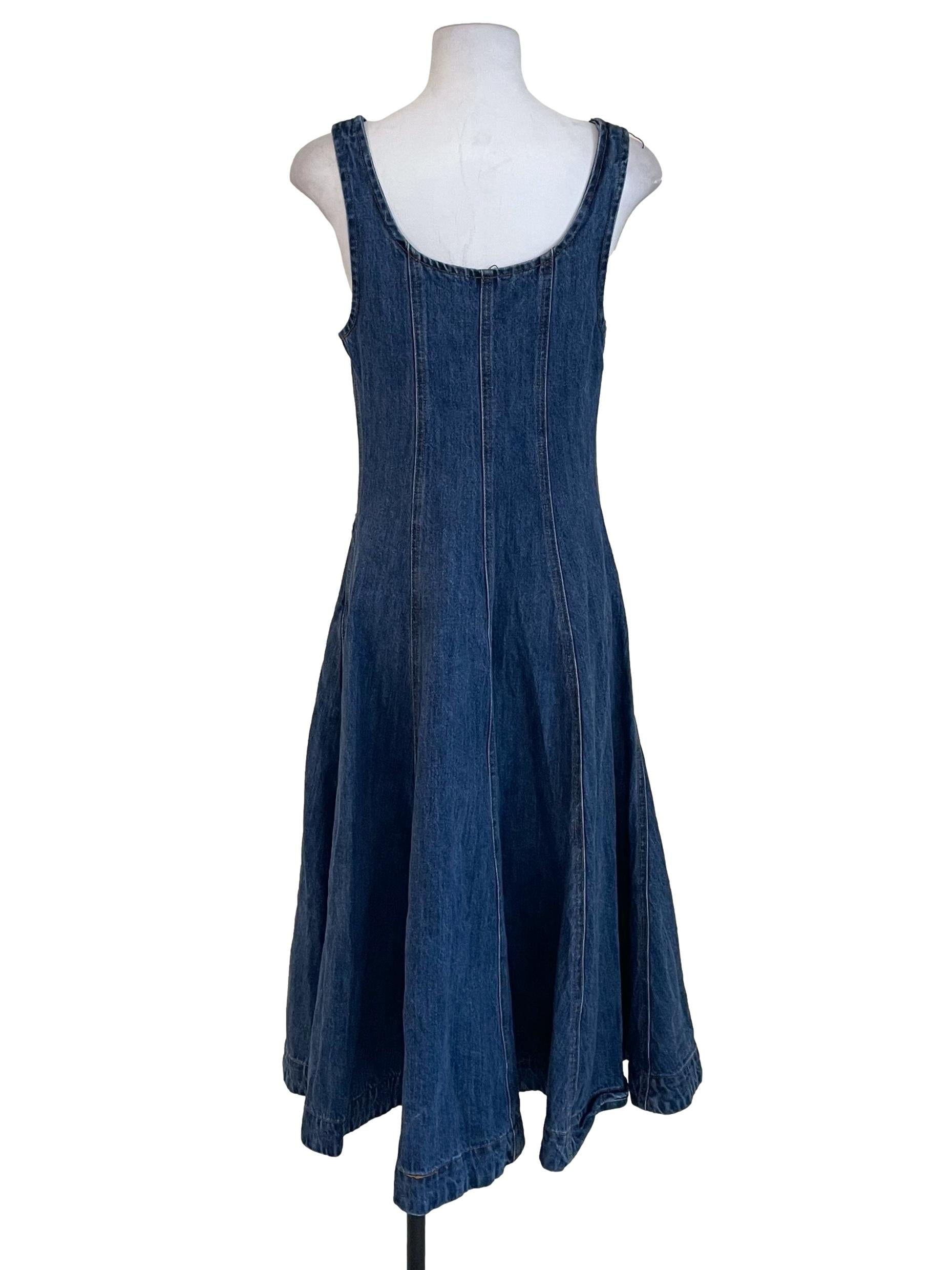 Dark Blue Button Down A-Line Denim Dress