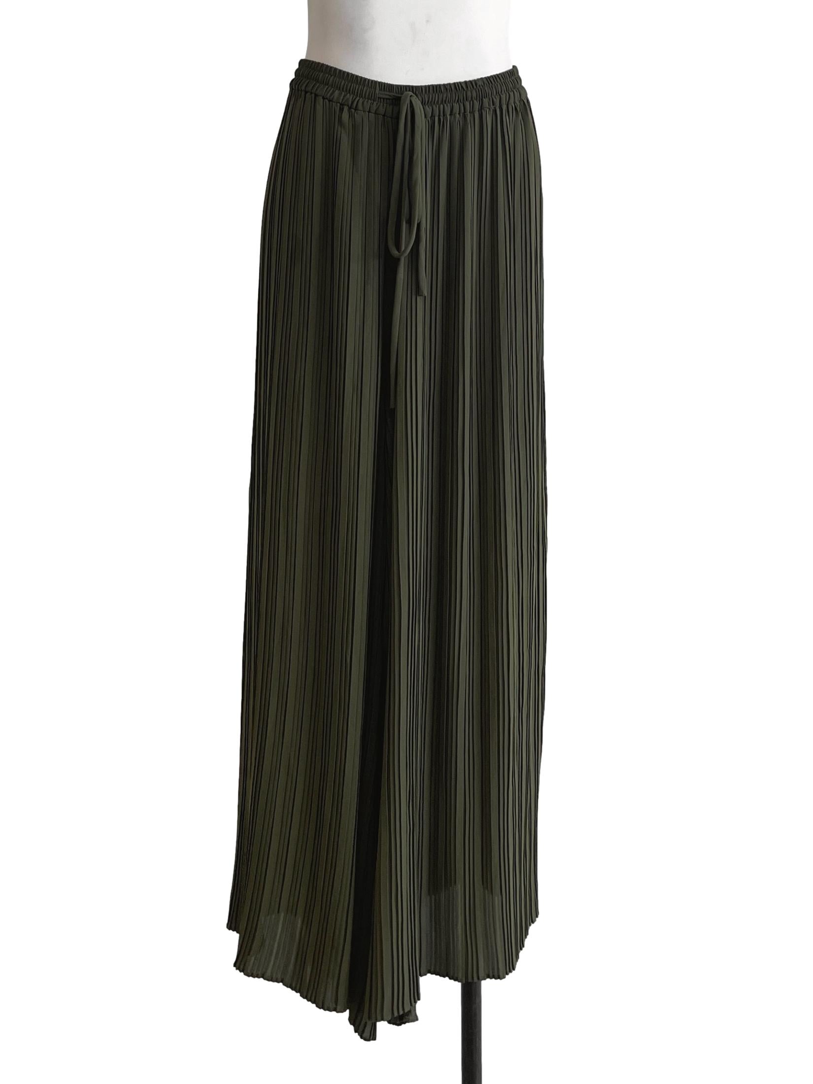 Moss Green Pleated Wide Leg Pants LB