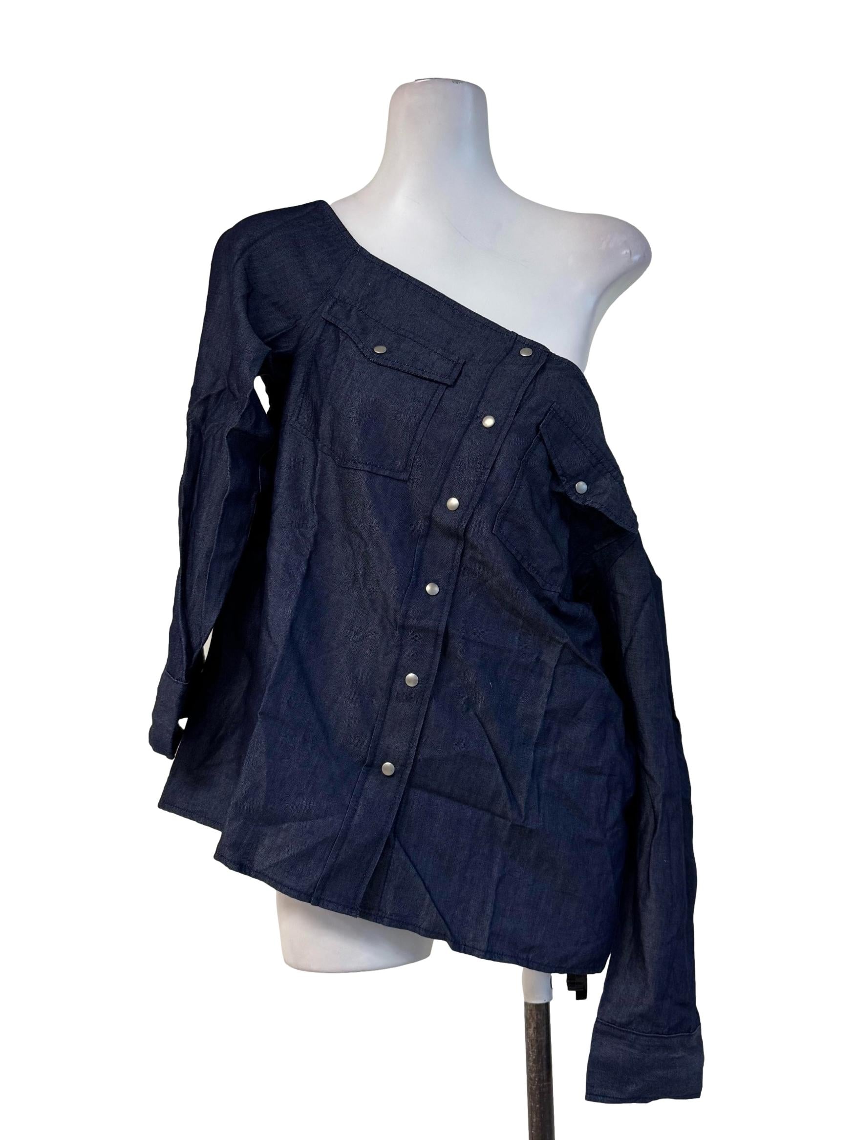 Dark Denim Long Sleeve Blouse