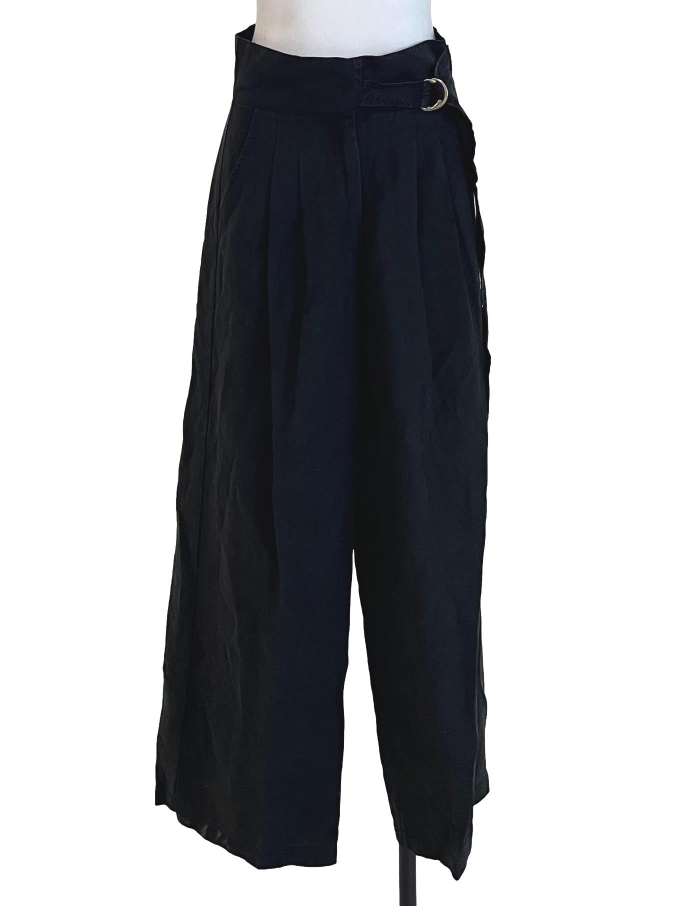 Charcoal Black Buckled Wide Leg Pants