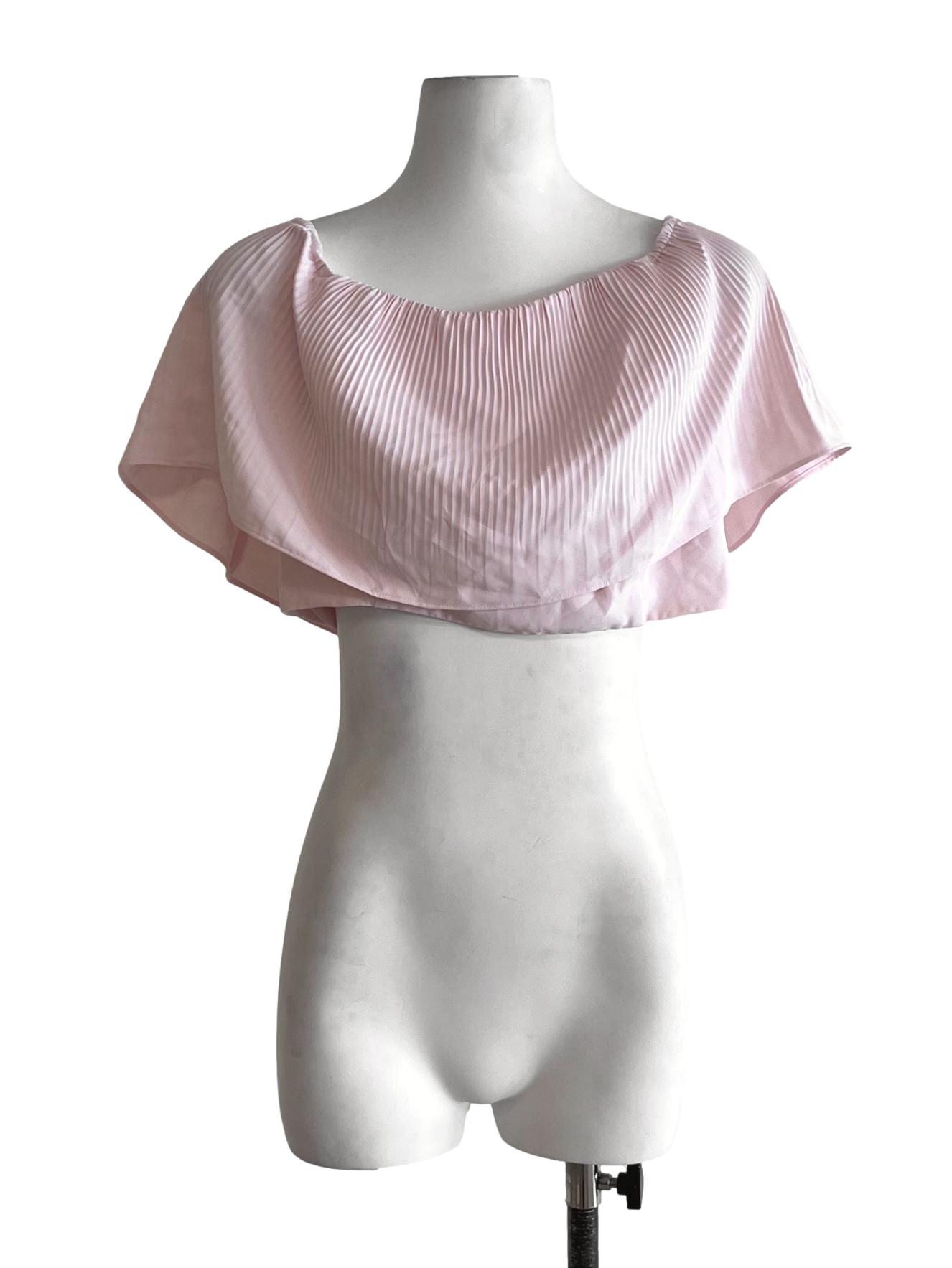 Blush Pink Pleated Cropped Blouse