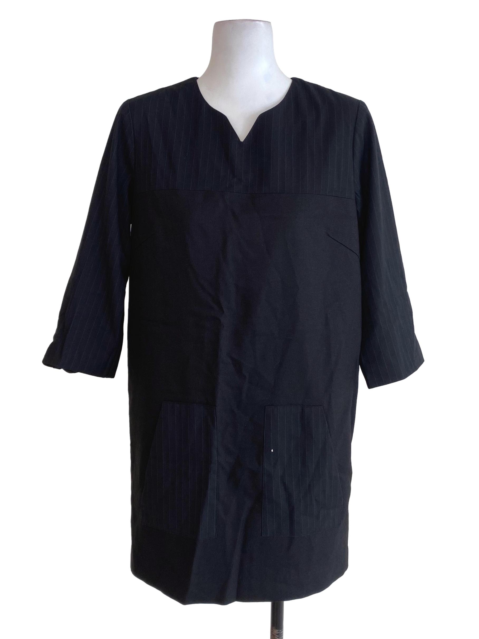 Black V Striped Neck Dress