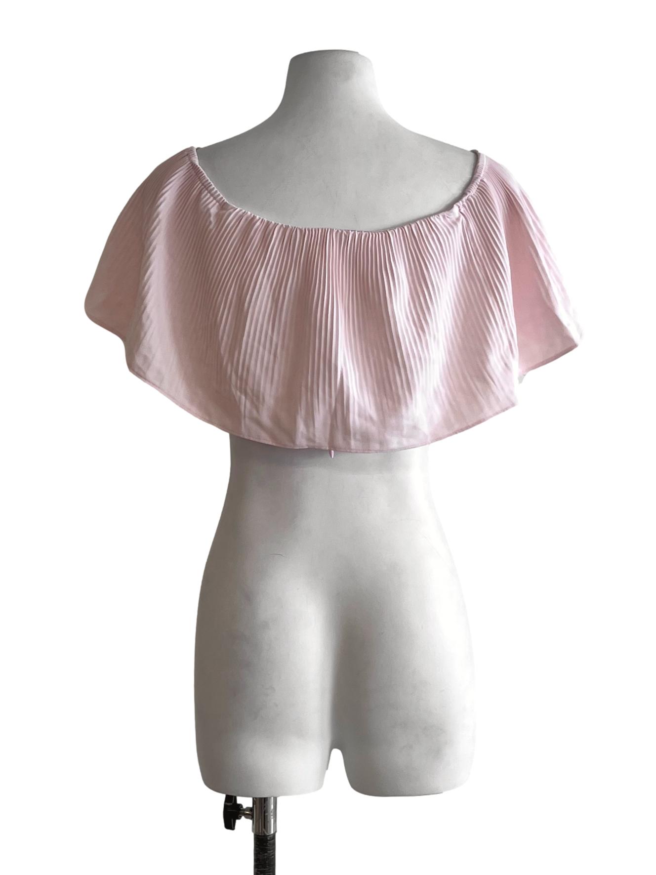 Blush Pink Pleated Cropped Blouse