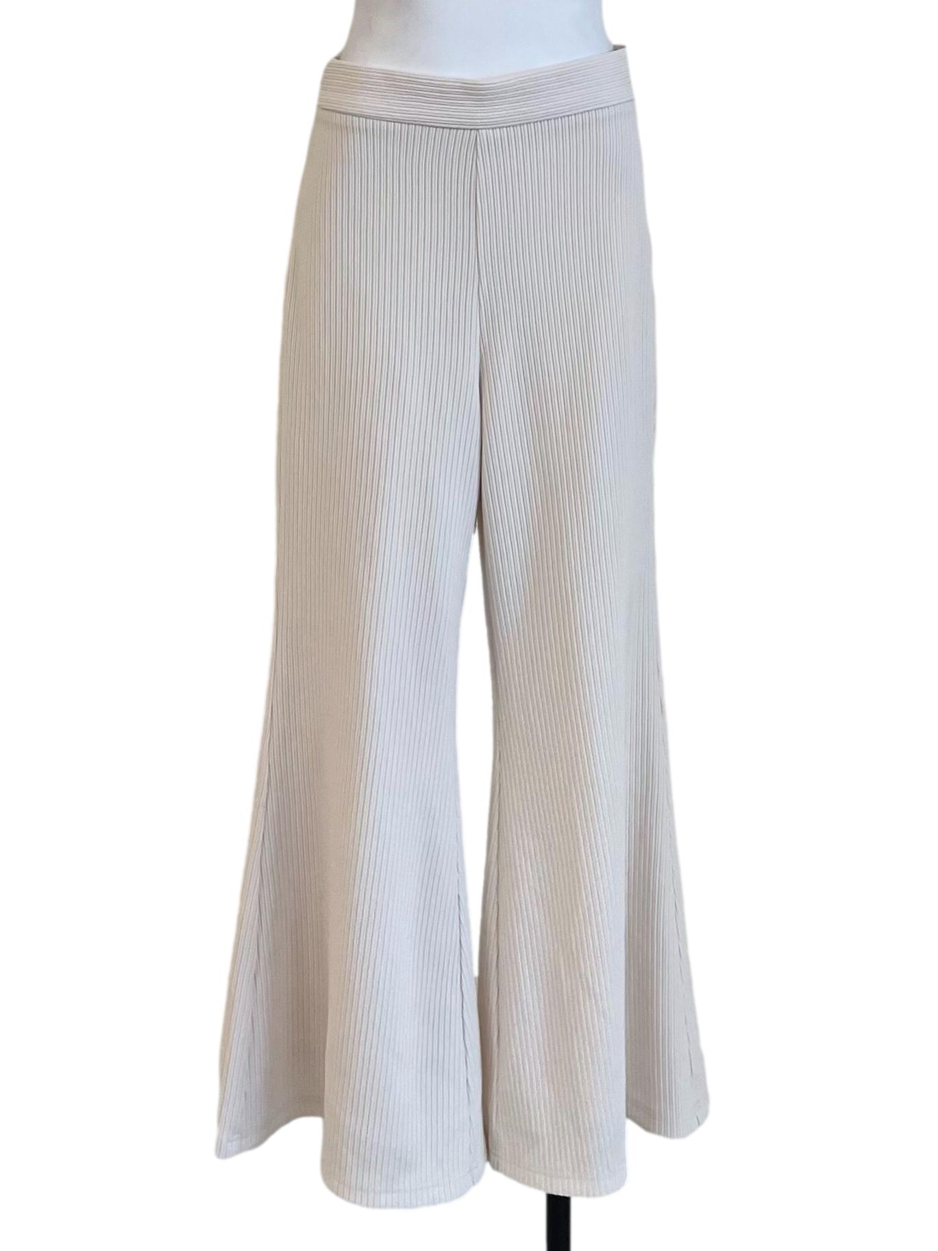 Rice White Ribbed Flare Pants