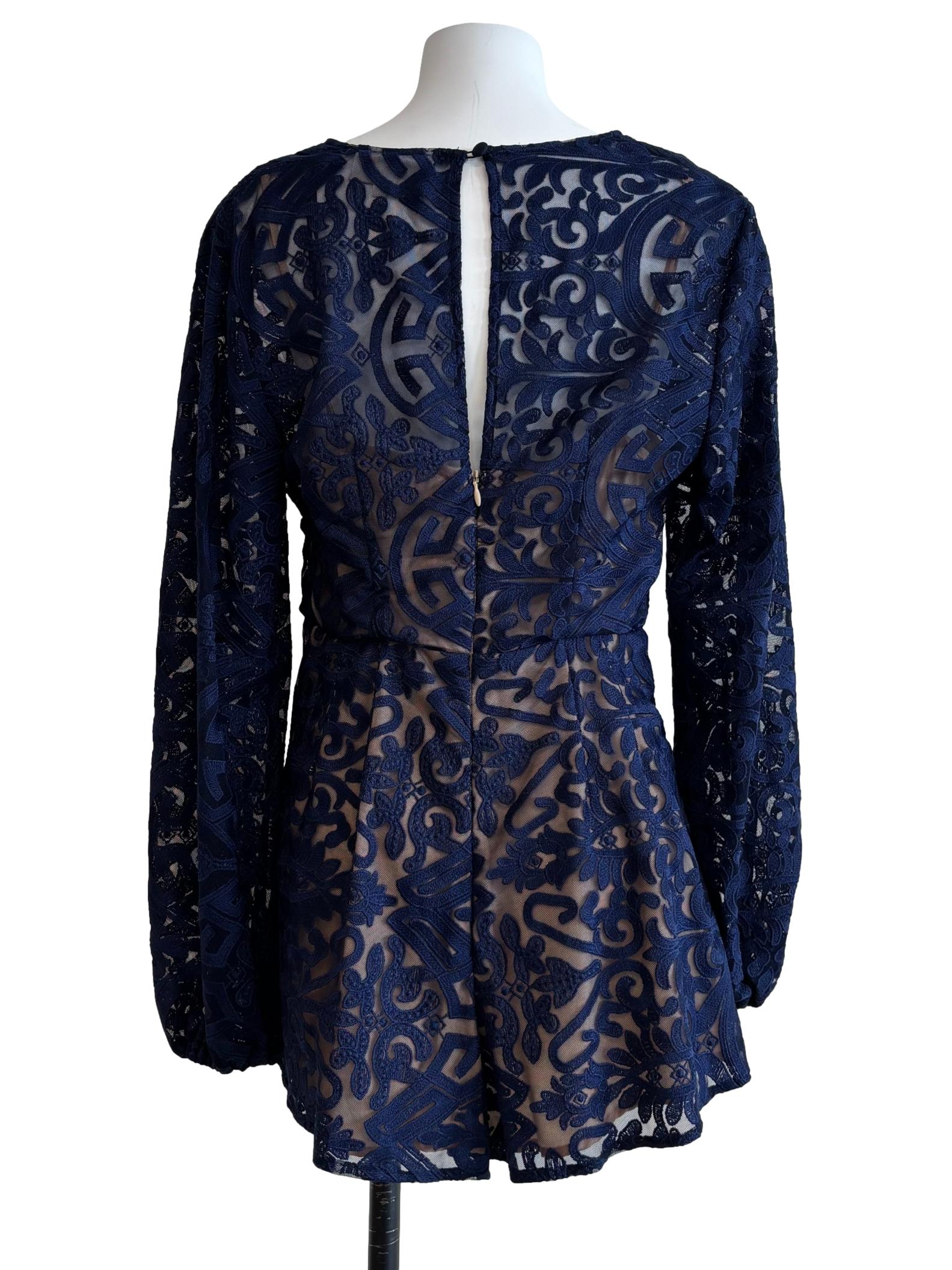 Navy Blue Plunged Neck Lace Romper