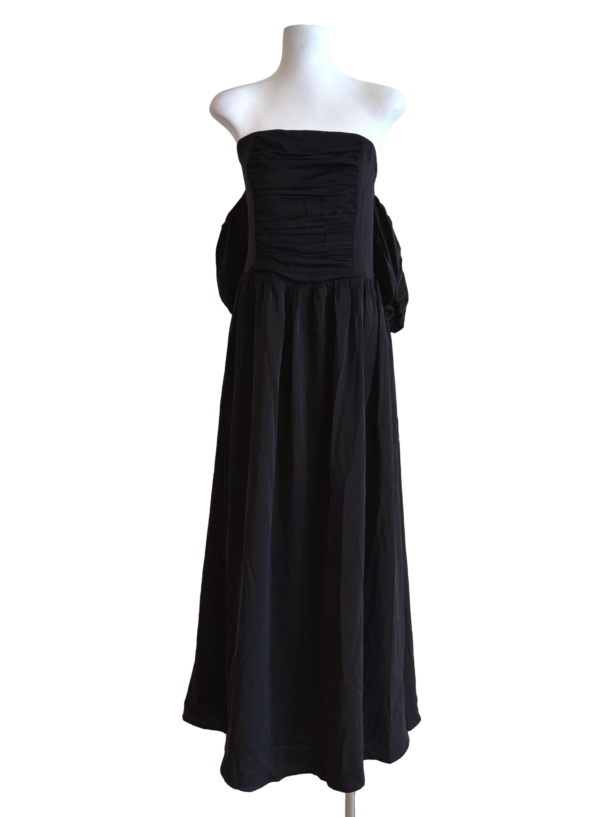 Night Black Strapless Off Shoulder Sleeve Flare Dress YHF