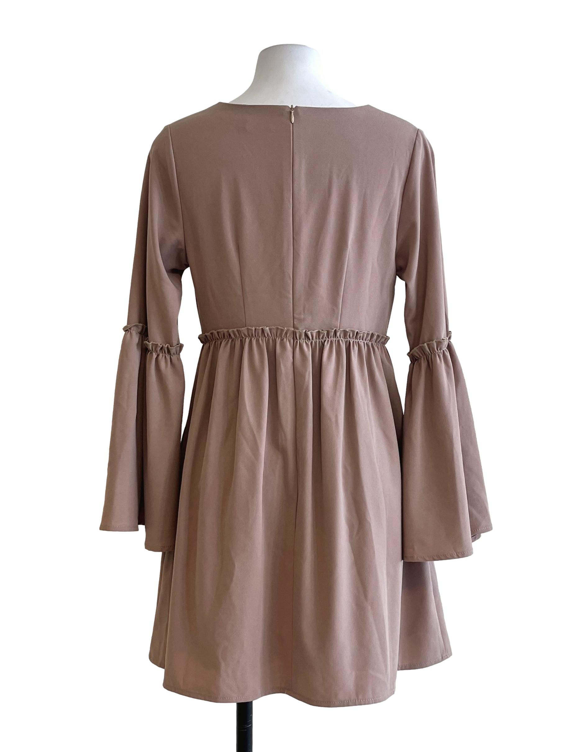 Peanut V-Neck Long Sleeve Mini Dress