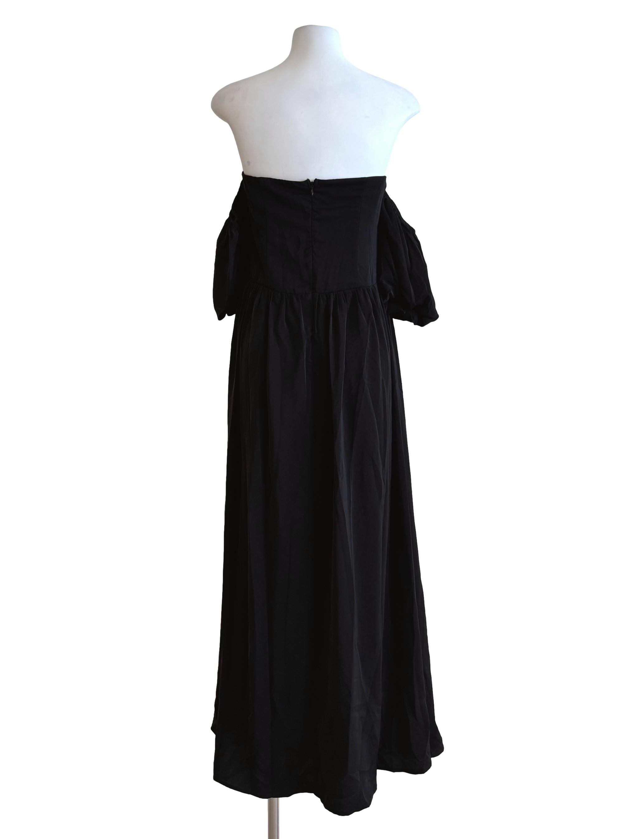 Night Black Strapless Off Shoulder Sleeve Flare Dress YHF