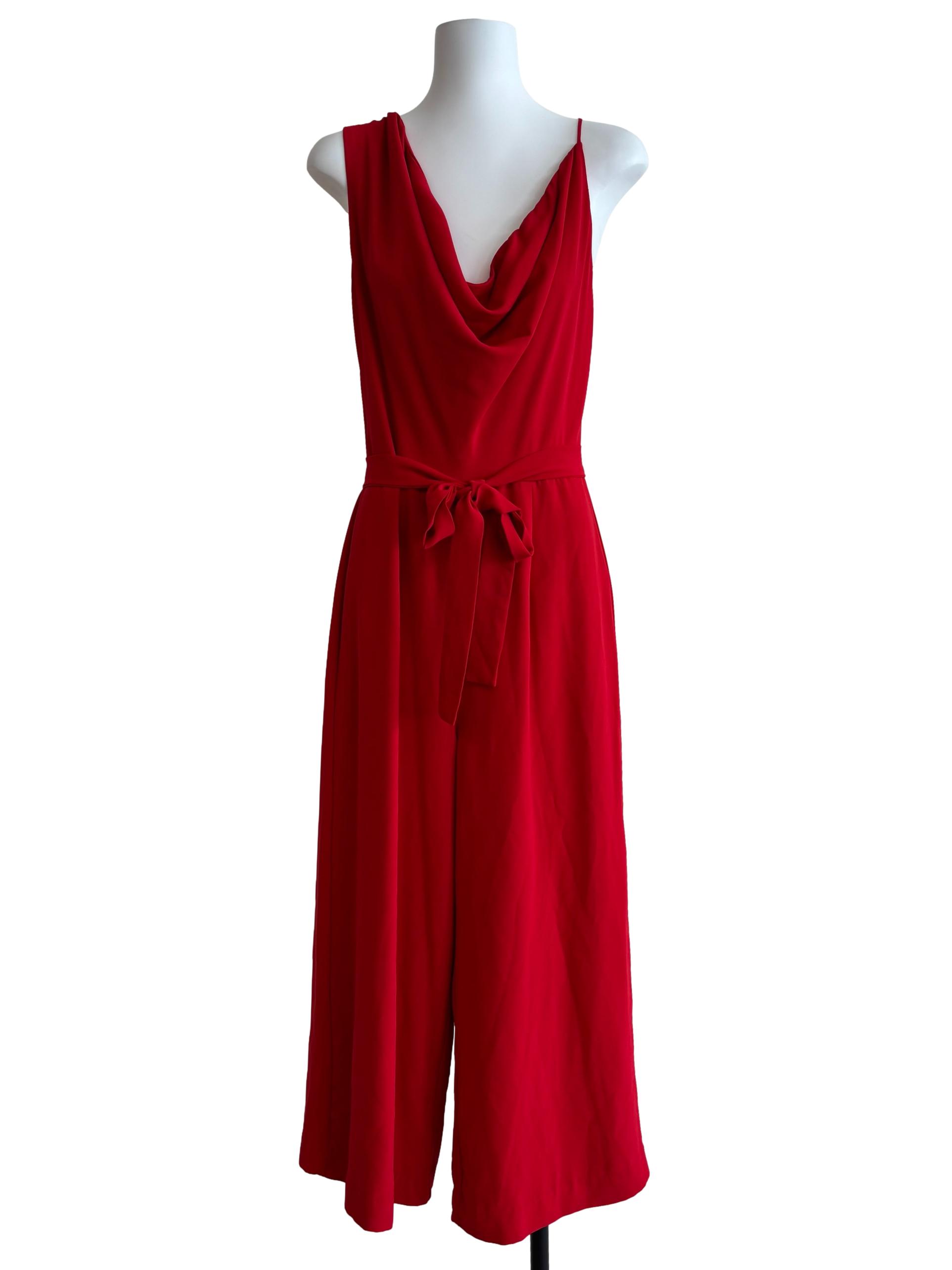 Fire Red Asymmetrical Cowl Jumpsuit