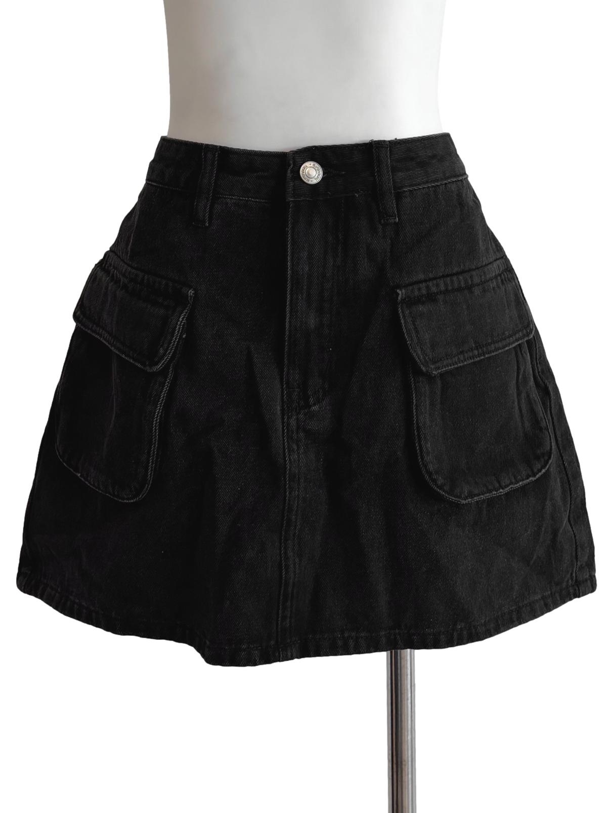 Washed Black Mini Denim Skirt