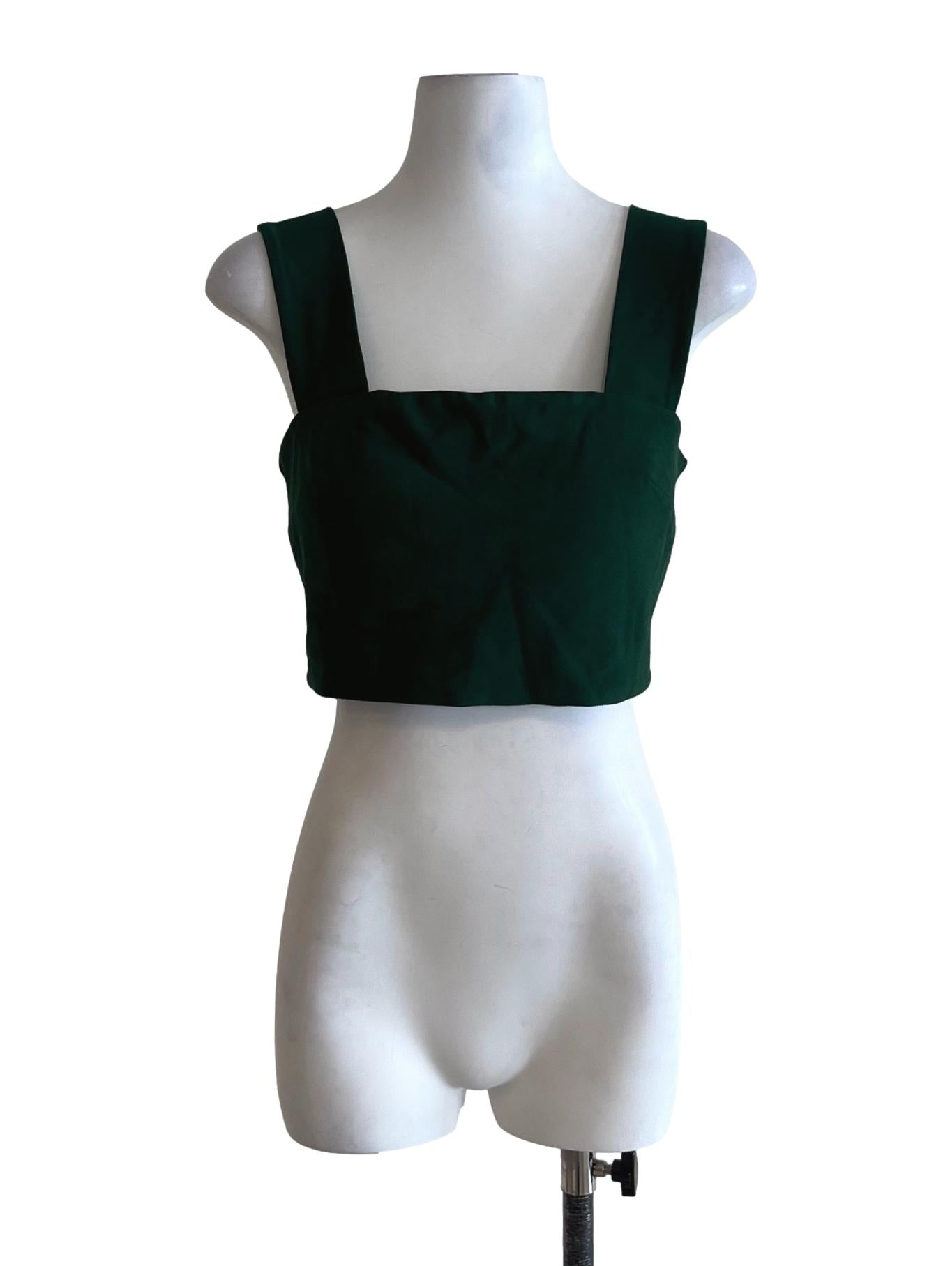 Pine Green Square Neckline Sleeveless Top