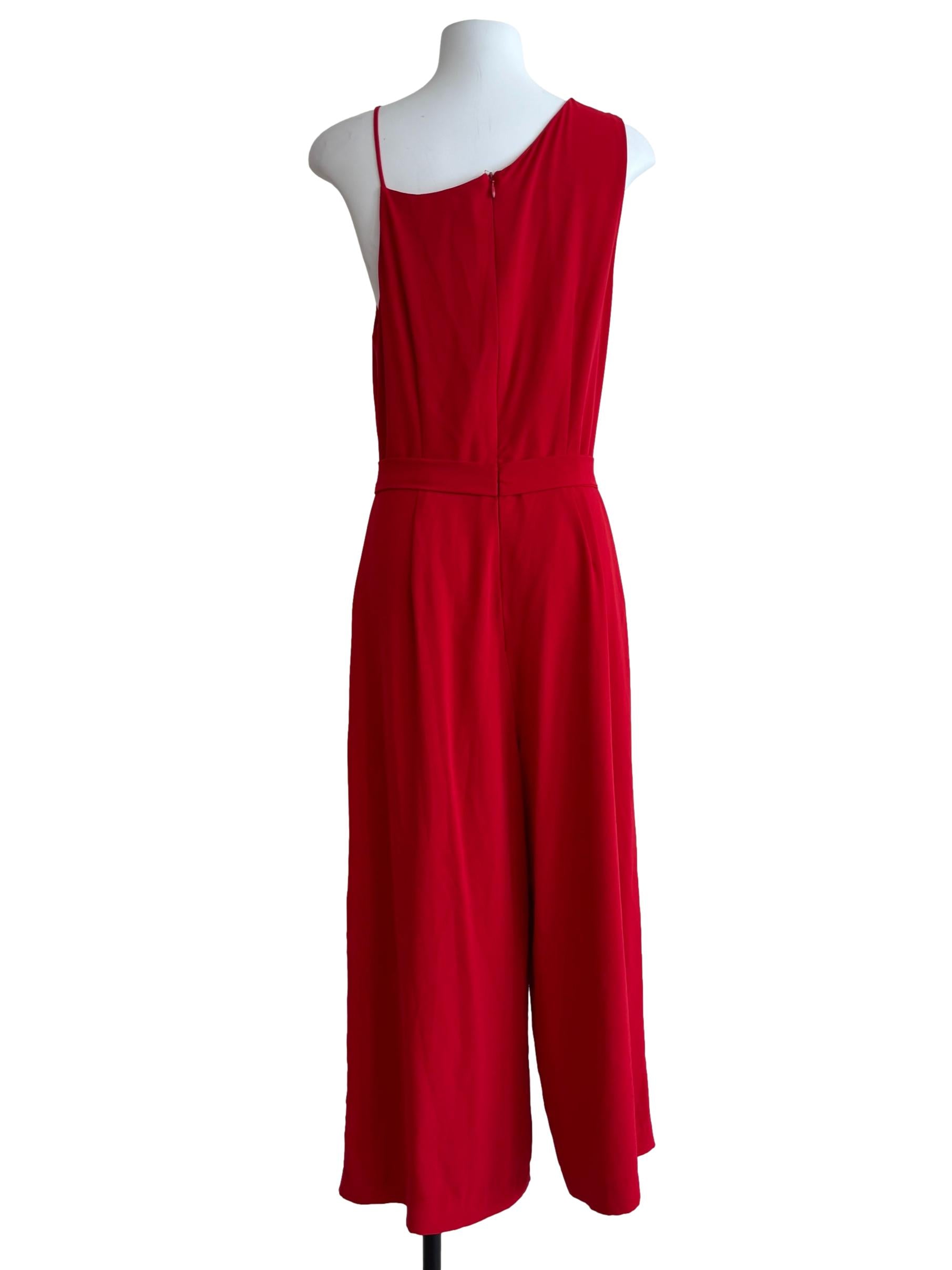 Fire Red Asymmetrical Cowl Jumpsuit