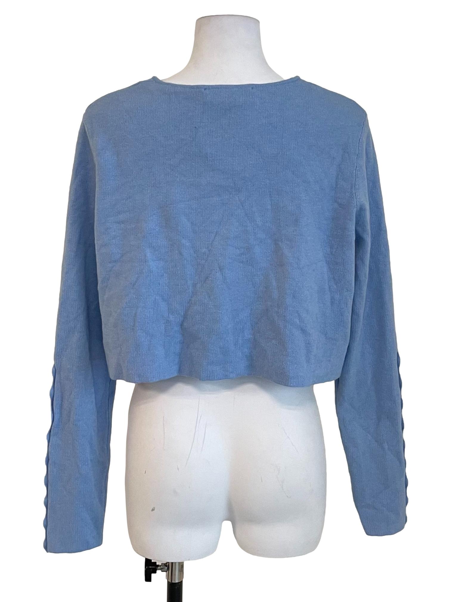 Ice Blue Round Neck Cardigan